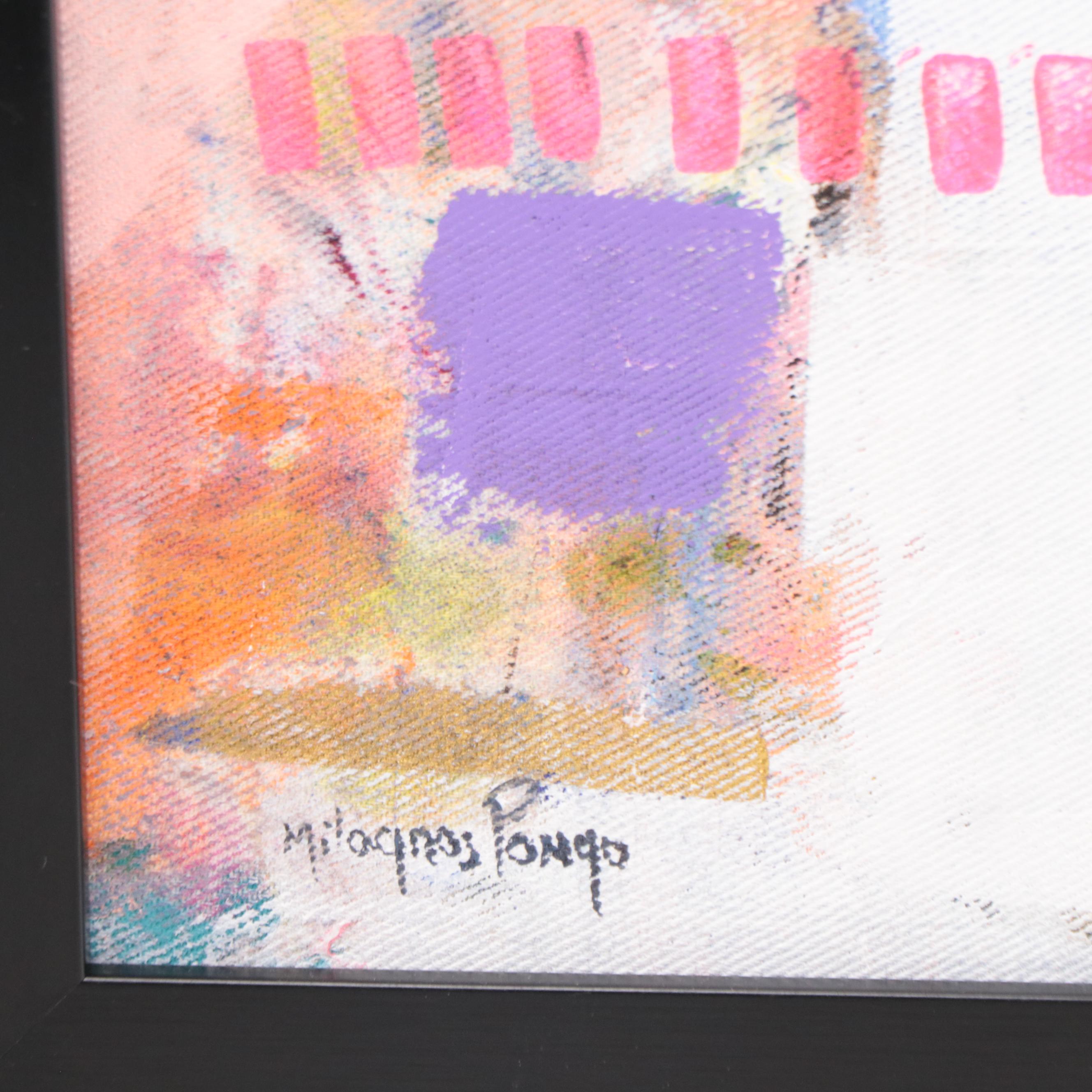 Milagros Pongo Abstract Mixed Media Painting "Squat," 21st Century