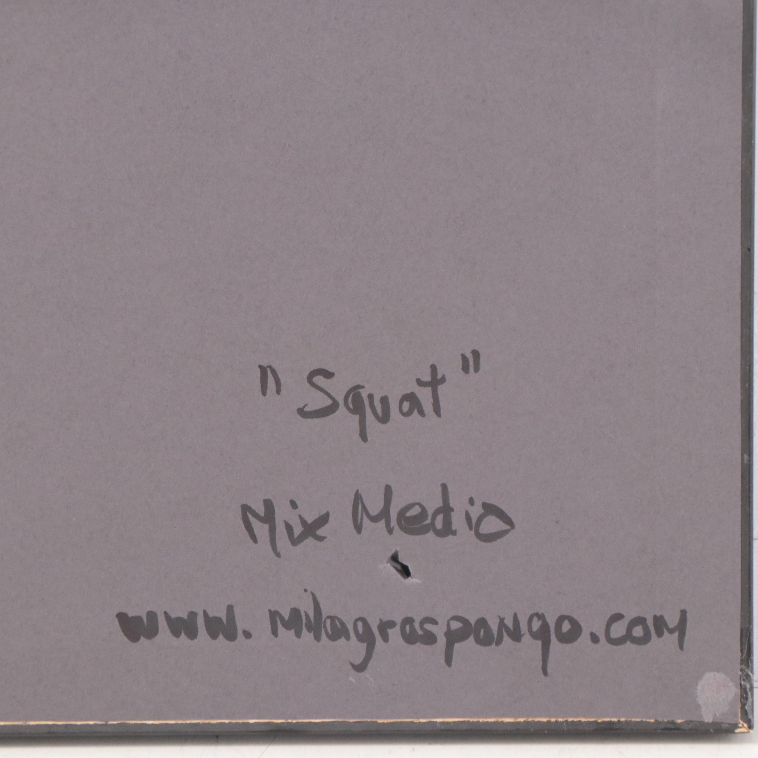 Milagros Pongo Abstract Mixed Media Painting "Squat," 21st Century