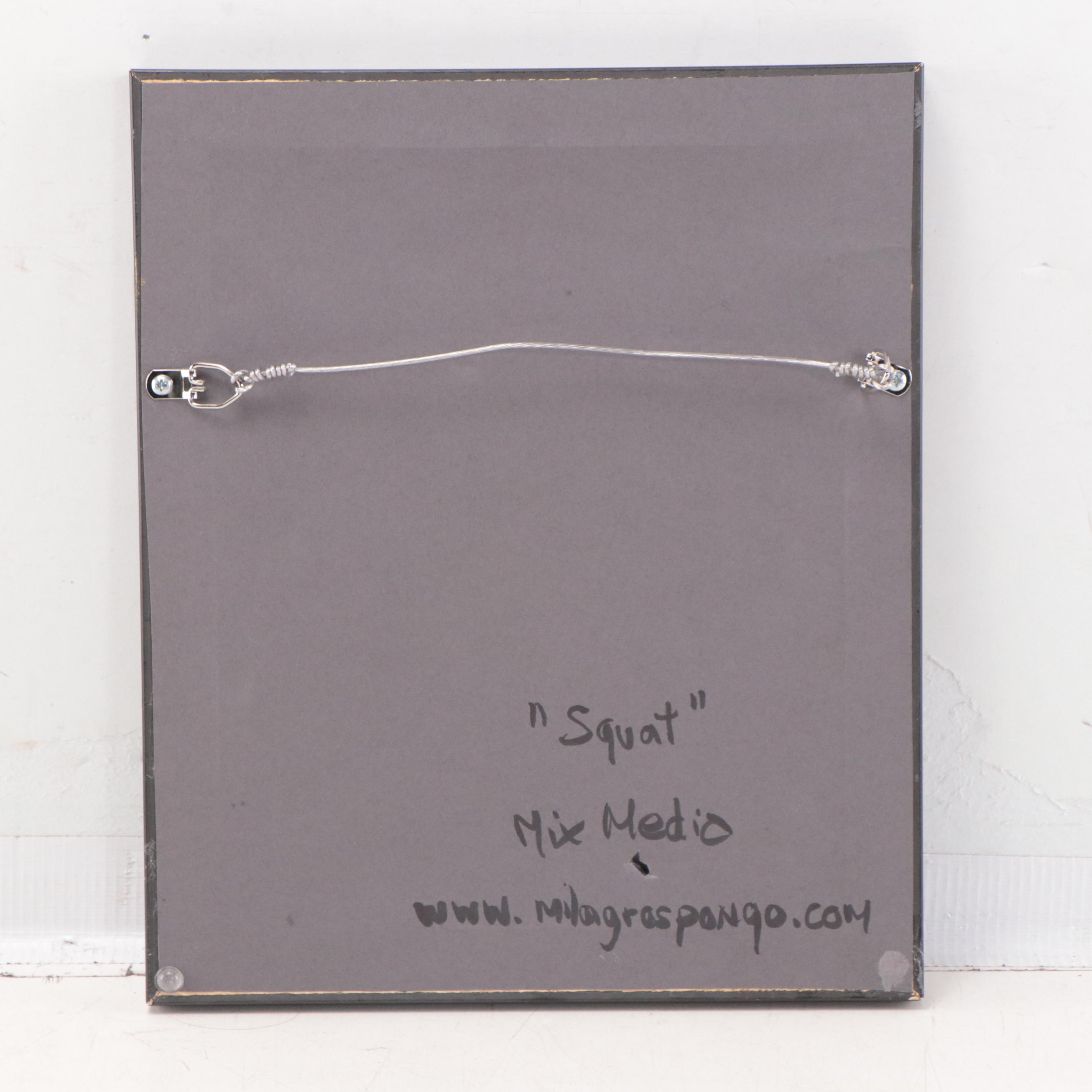 Milagros Pongo Abstract Mixed Media Painting "Squat," 21st Century