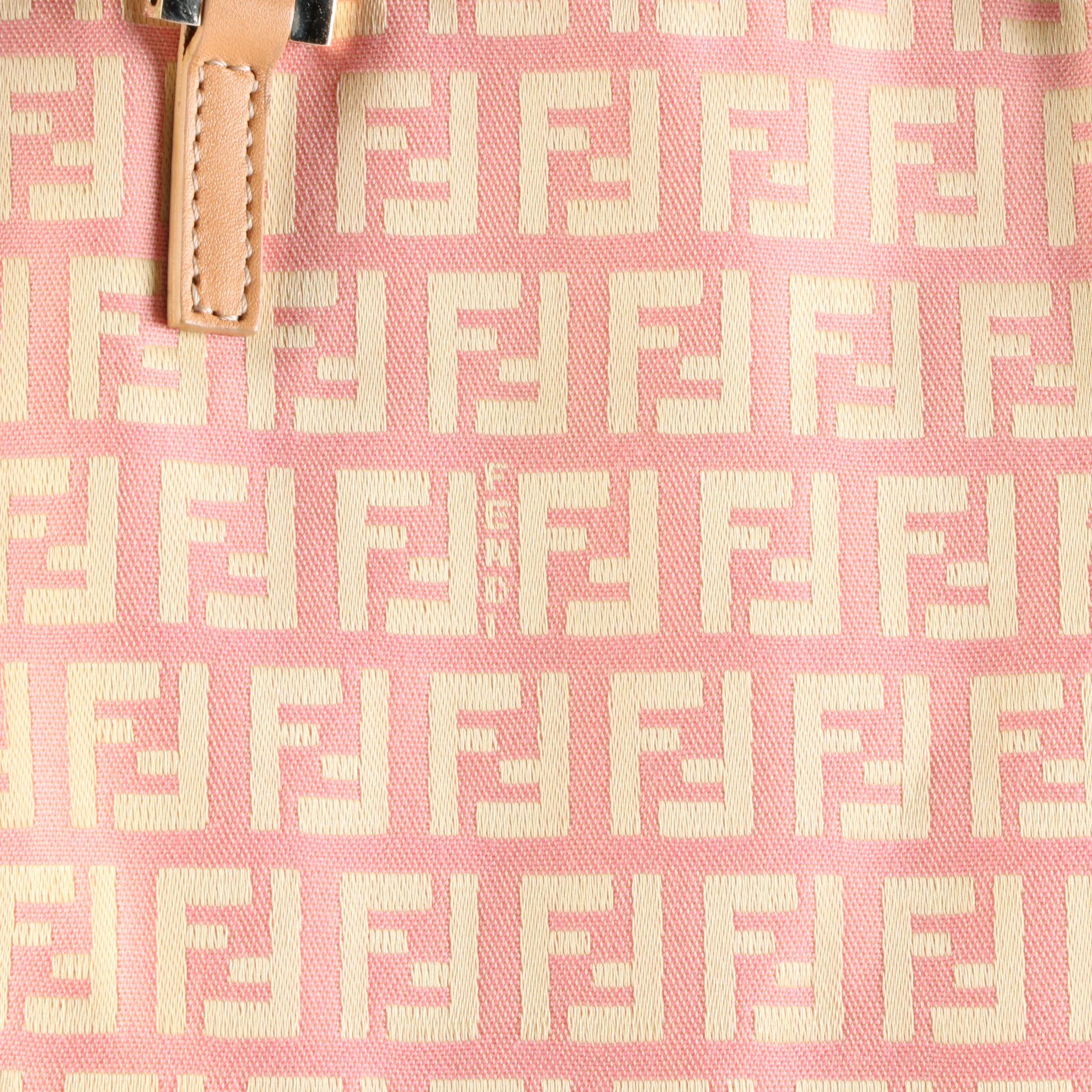 Fendi Pink Zucchino Canvas Tote with Leather Straps