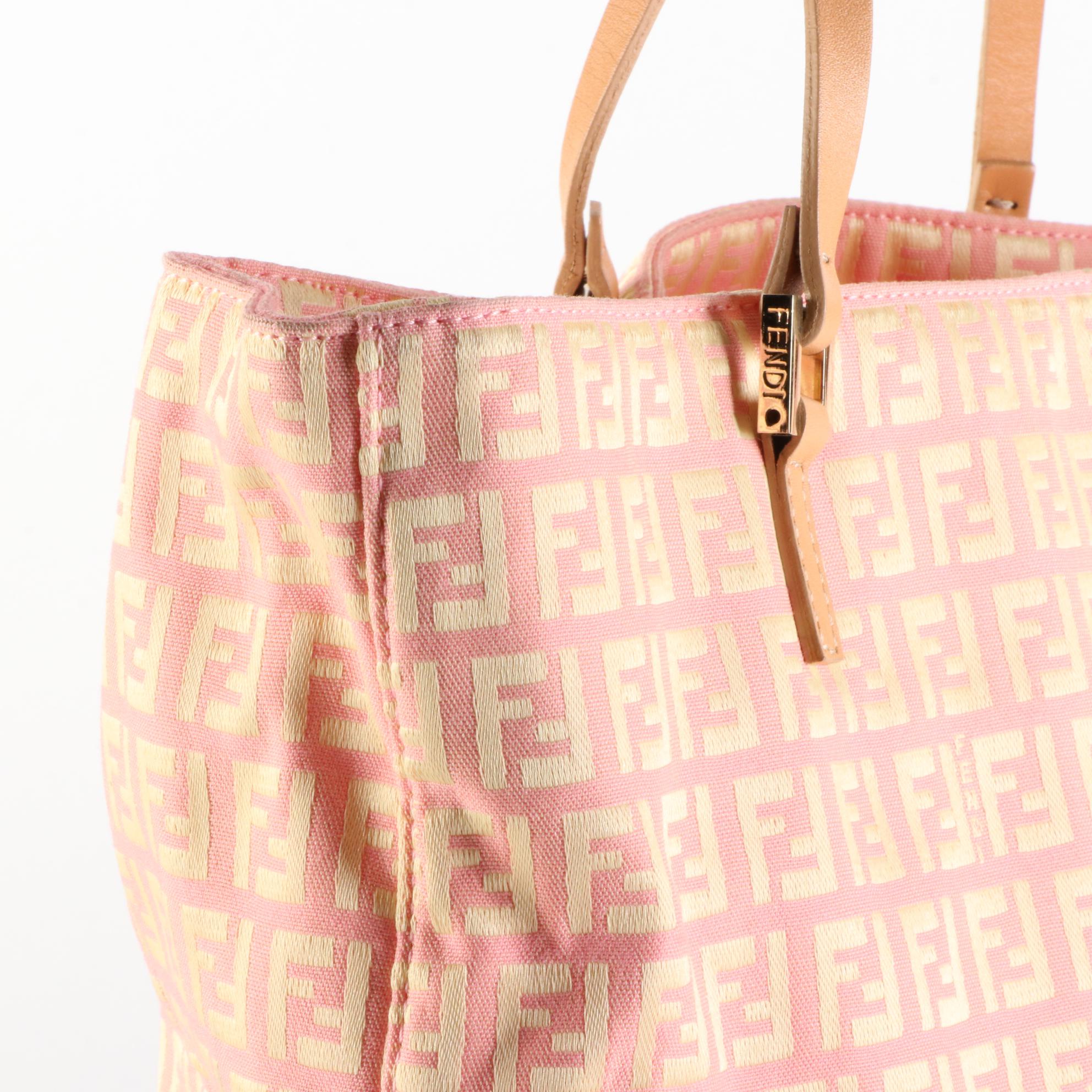 Fendi Pink Zucchino Canvas Tote with Leather Straps