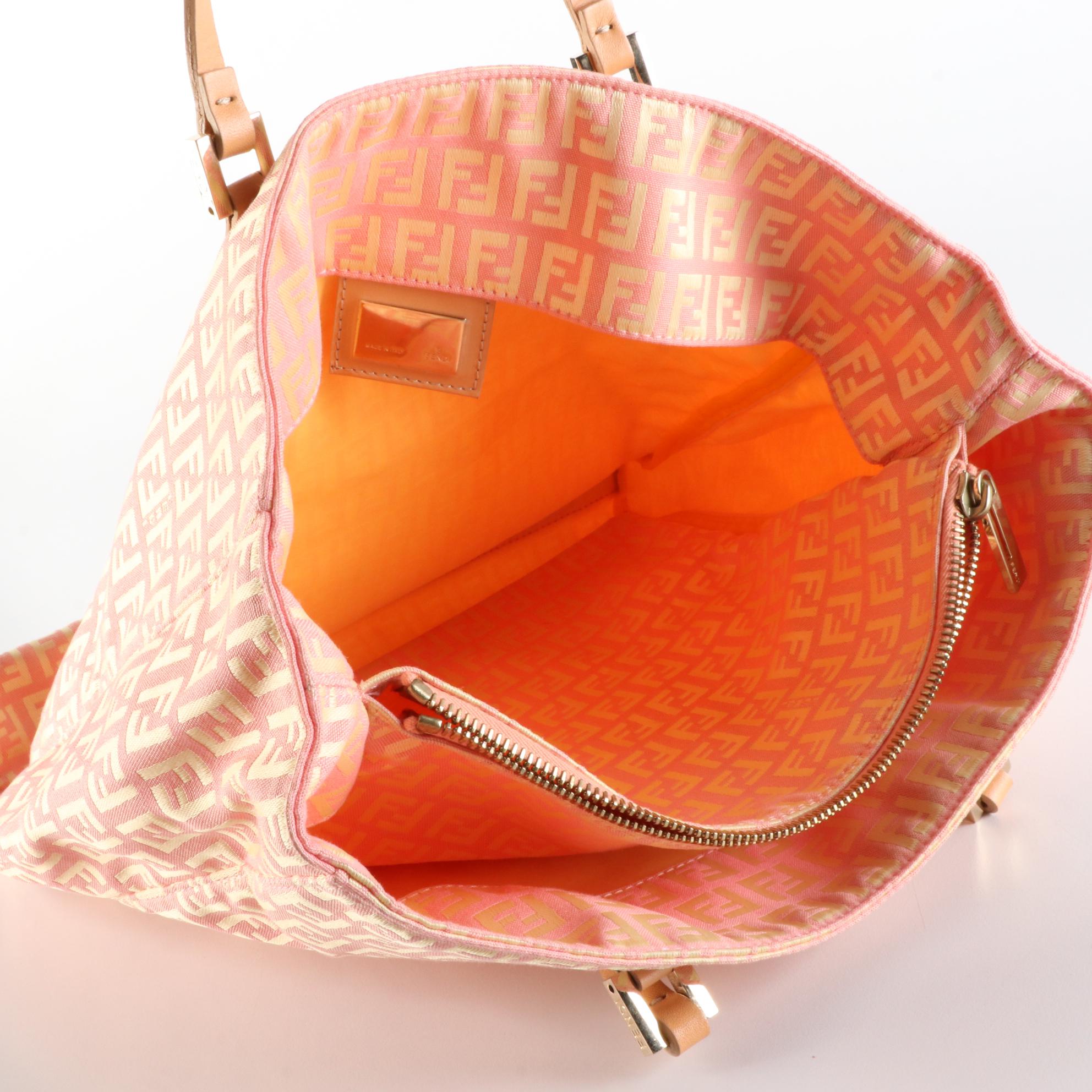 Fendi Pink Zucchino Canvas Tote with Leather Straps