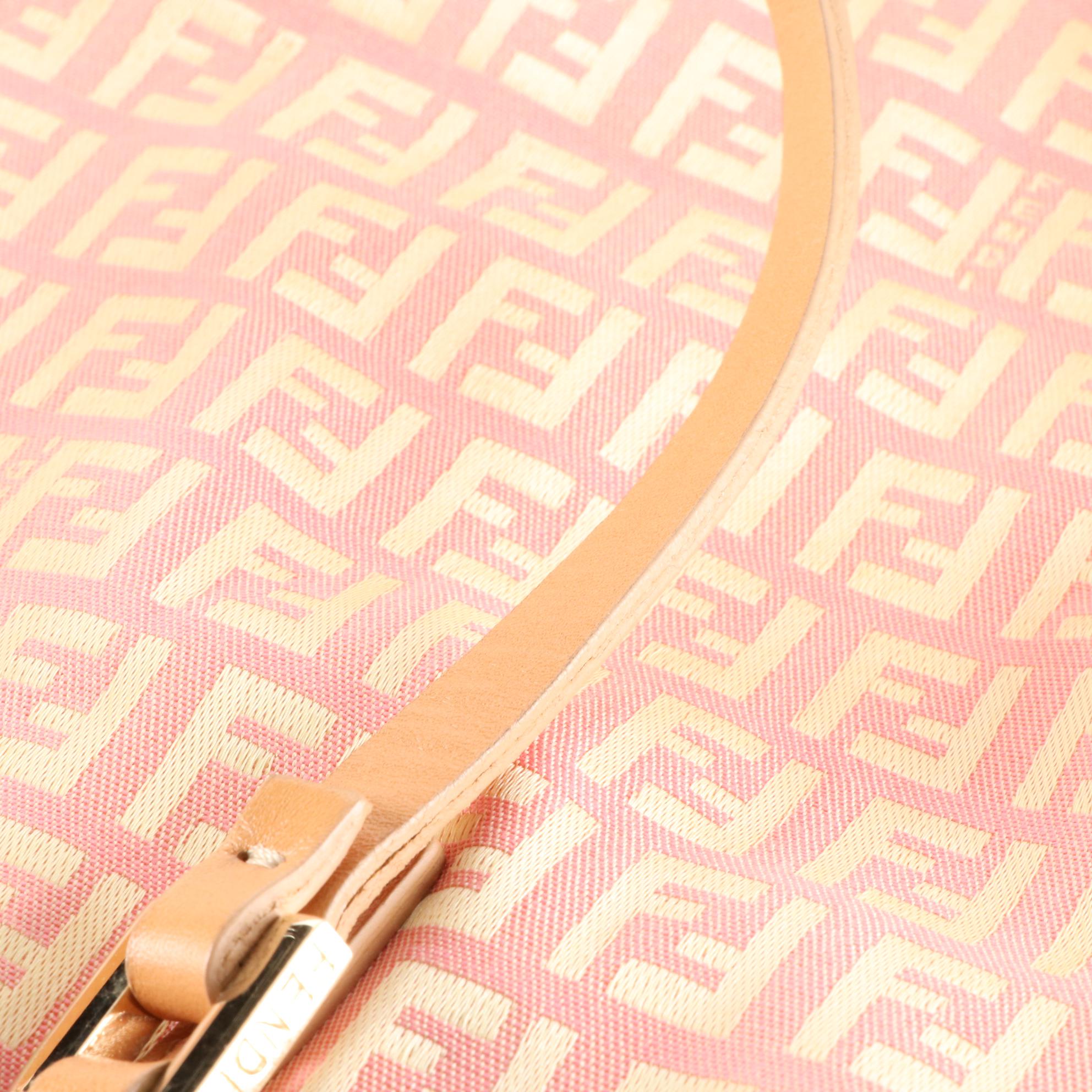 Fendi Pink Zucchino Canvas Tote with Leather Straps