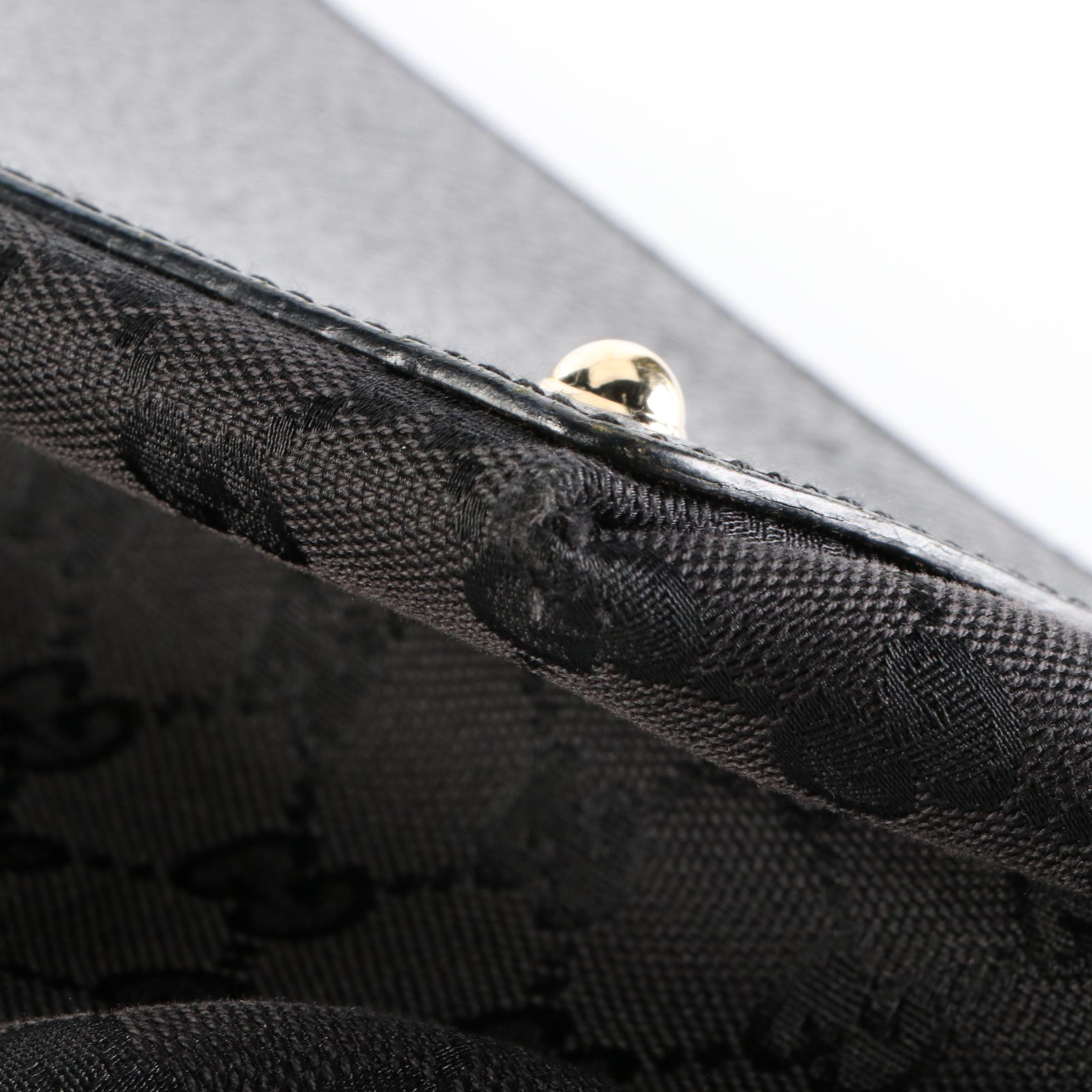 Gucci Bamboo Top Handle Bag in Black GG Canvas and Leather