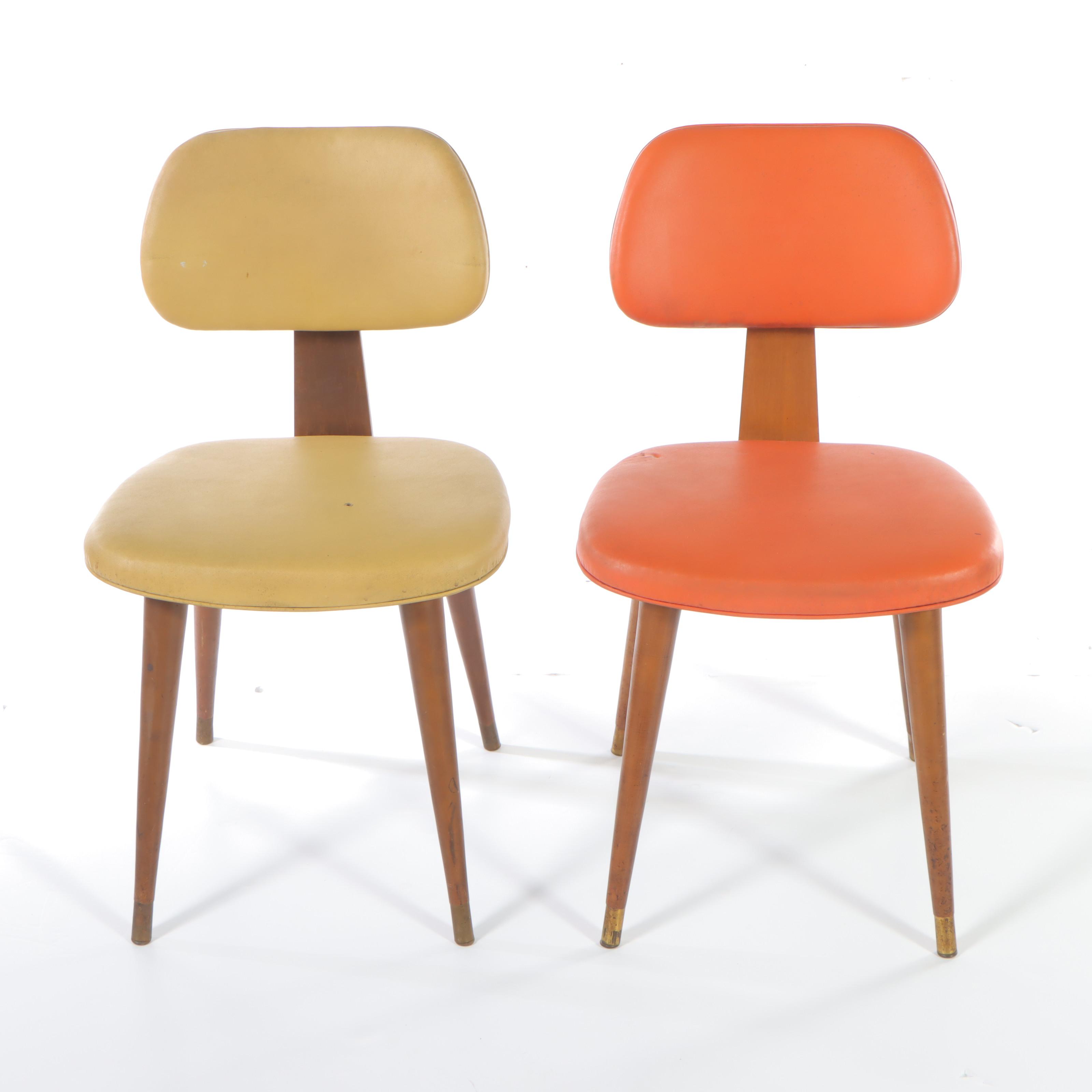 Four Westchester Designs Mid Century Modern Laminated Wood and Vinyl Side Chairs