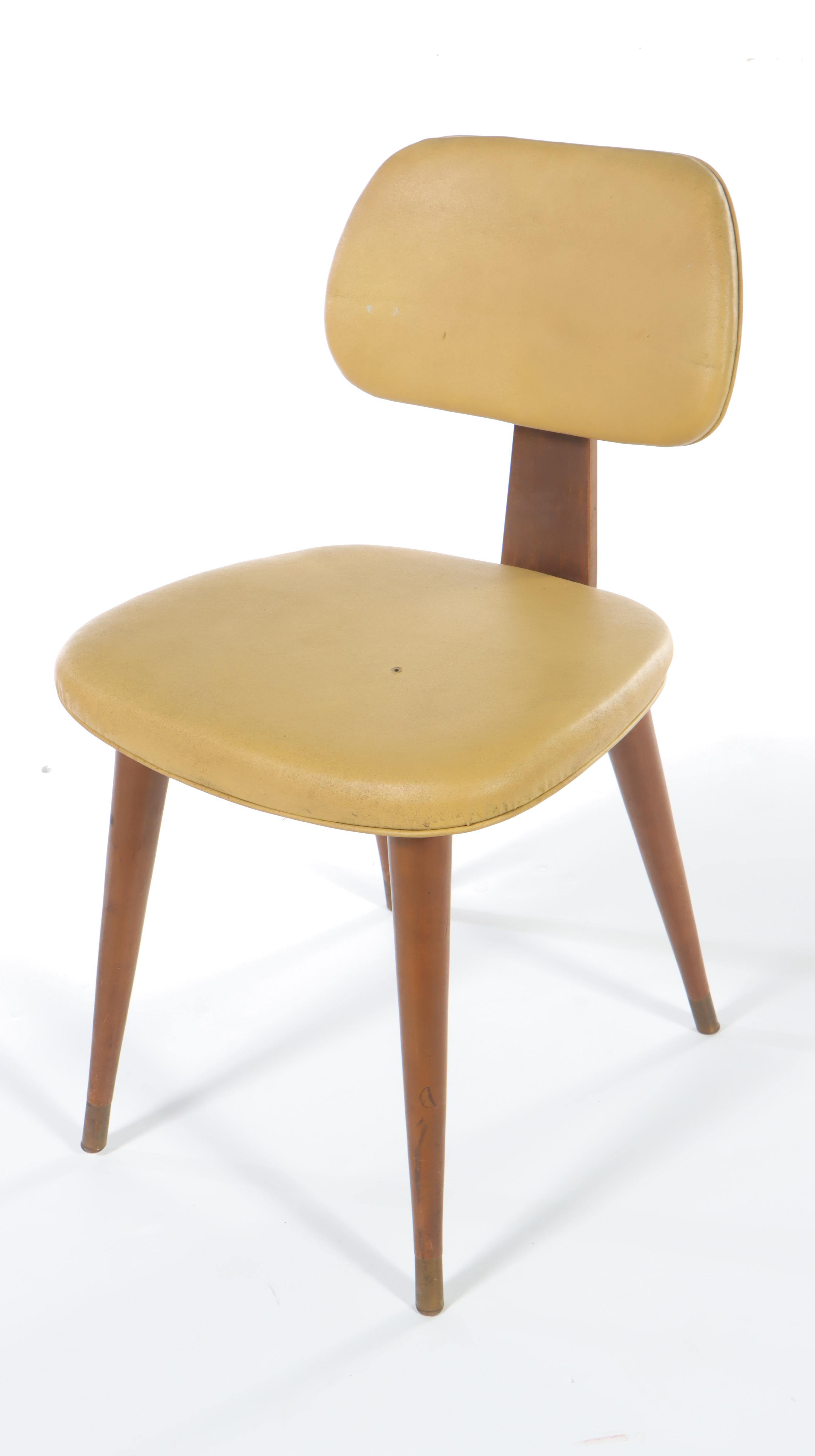 Four Westchester Designs Mid Century Modern Laminated Wood and Vinyl Side Chairs