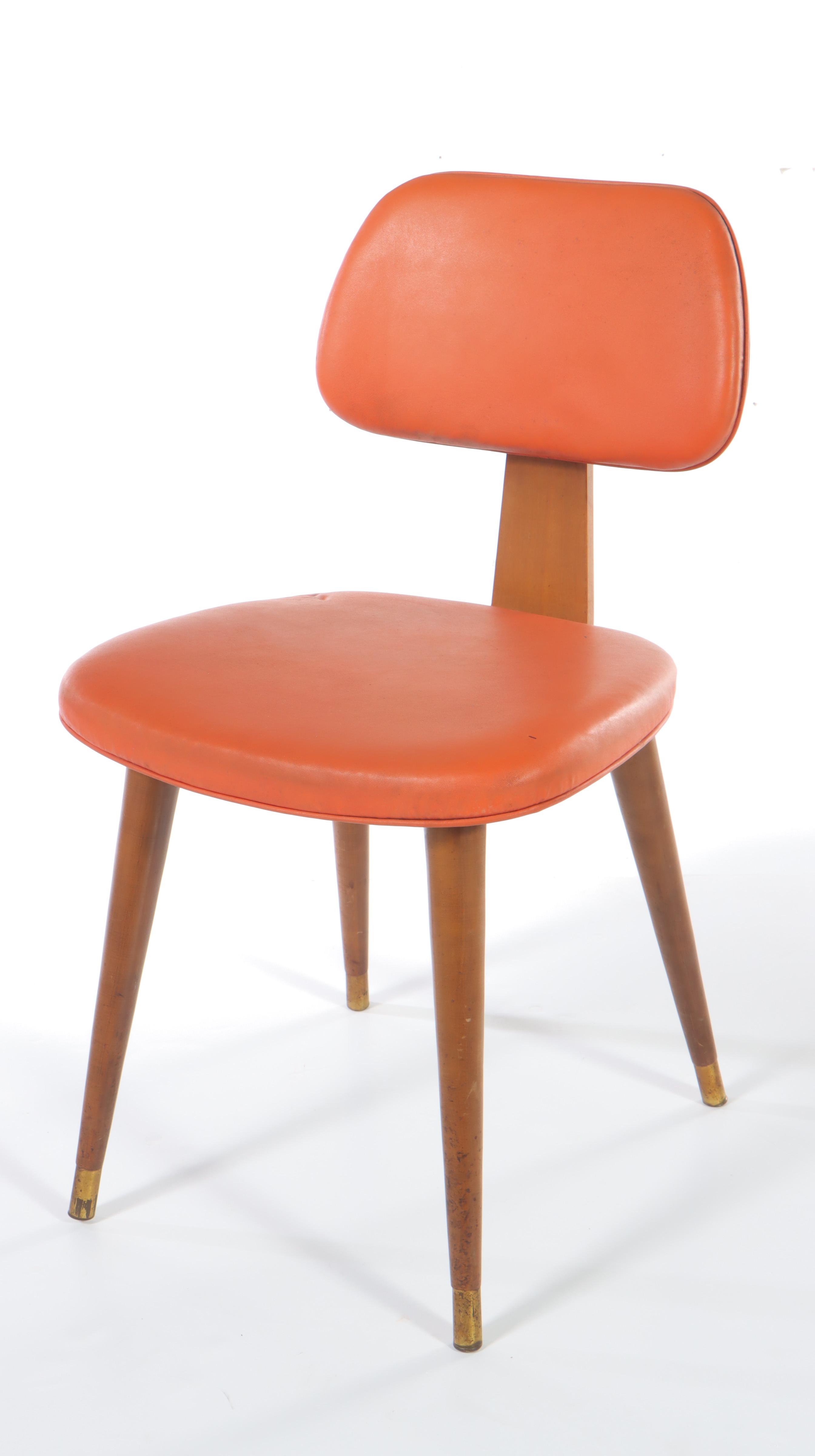 Four Westchester Designs Mid Century Modern Laminated Wood and Vinyl Side Chairs