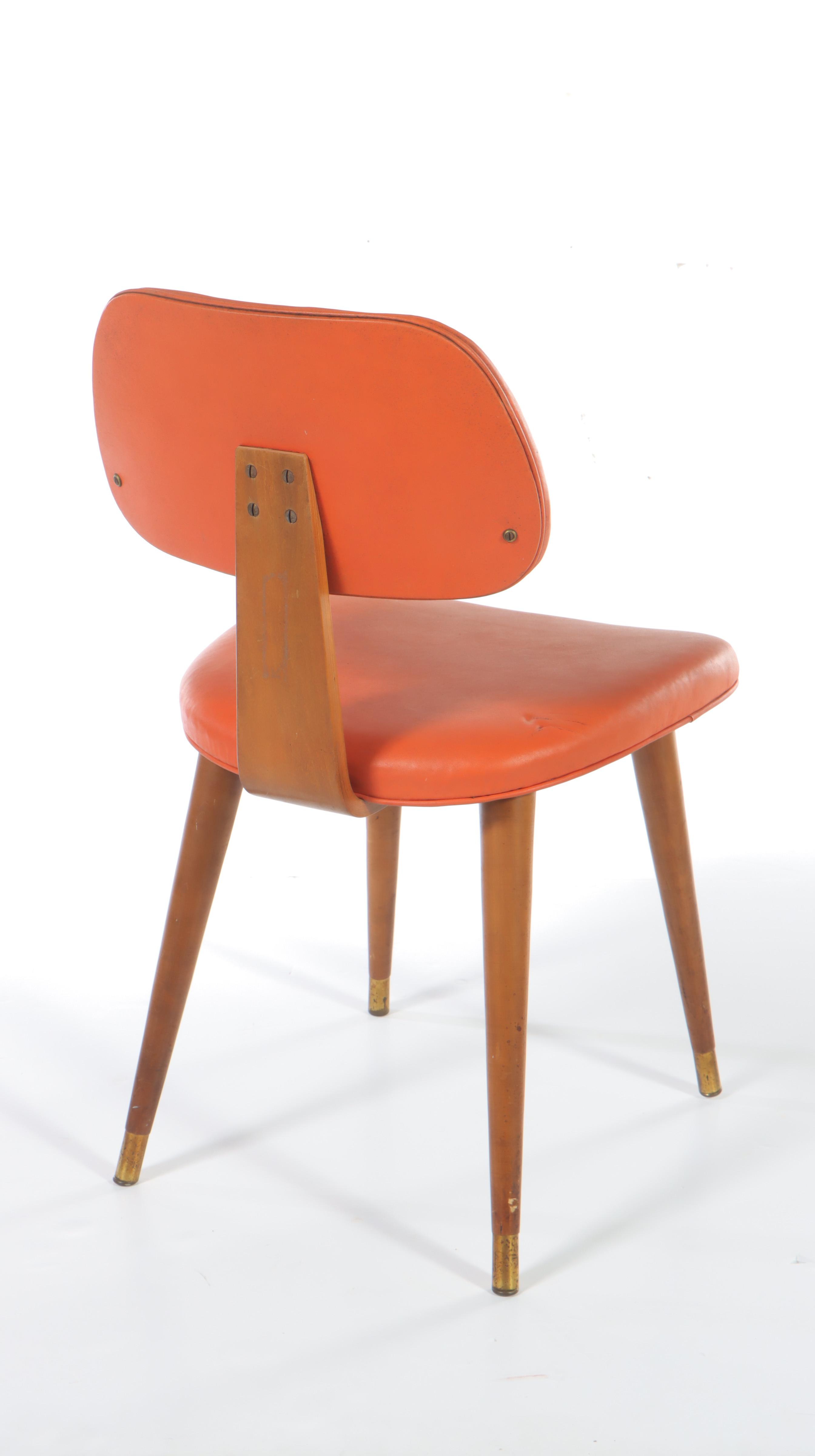 Four Westchester Designs Mid Century Modern Laminated Wood and Vinyl Side Chairs