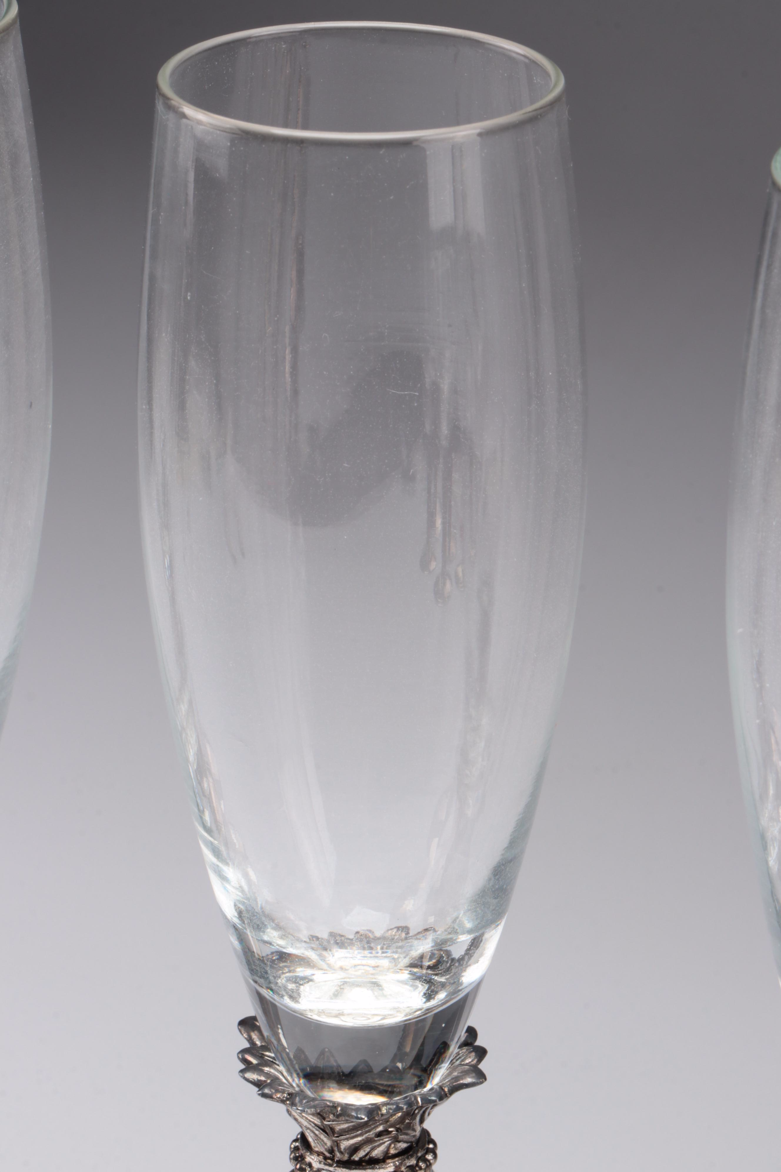 Gothic Style Metal Stem Wine Glasses and Champagne Fluets