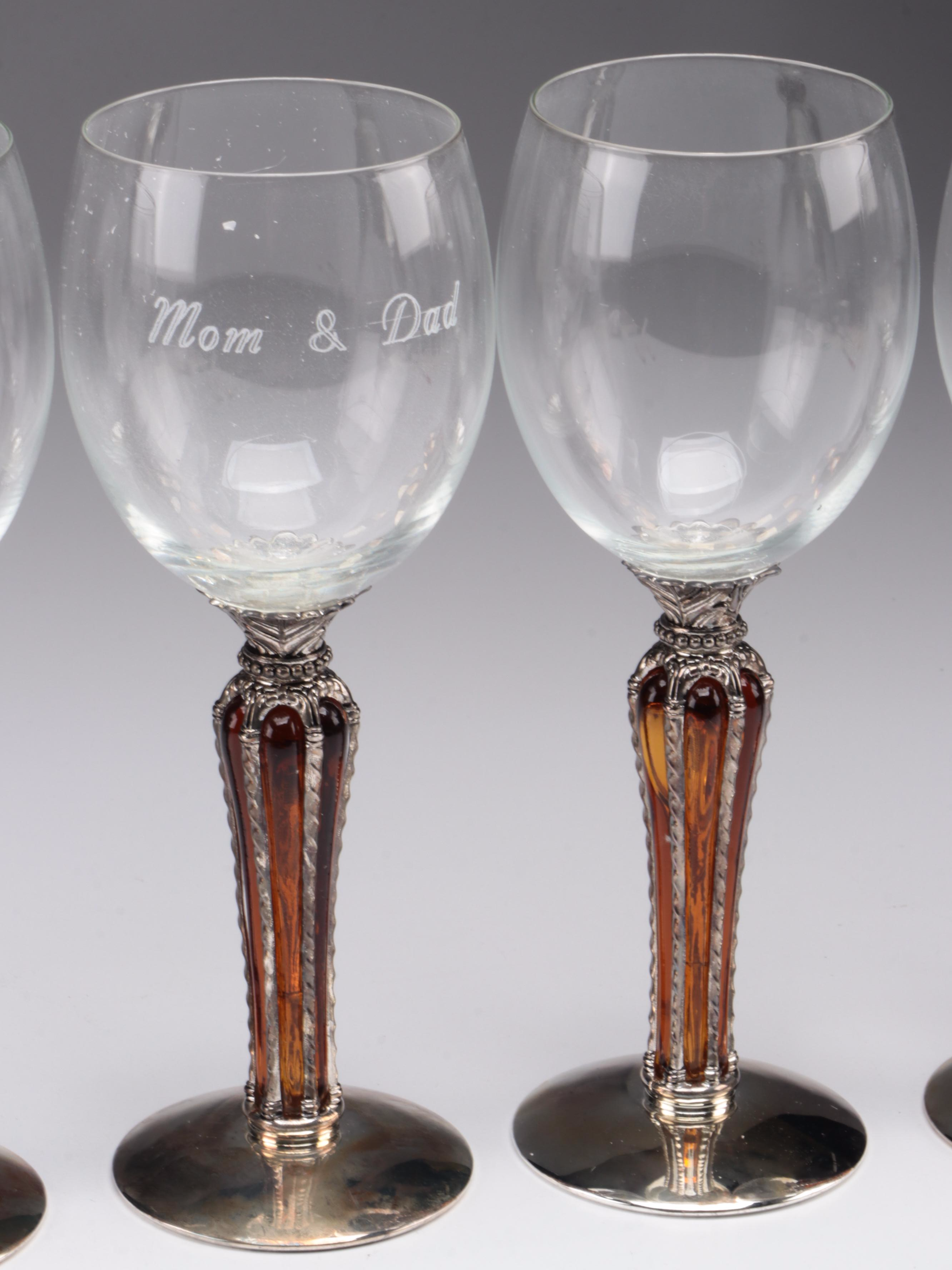 Gothic Style Metal Stem Wine Glasses and Champagne Fluets