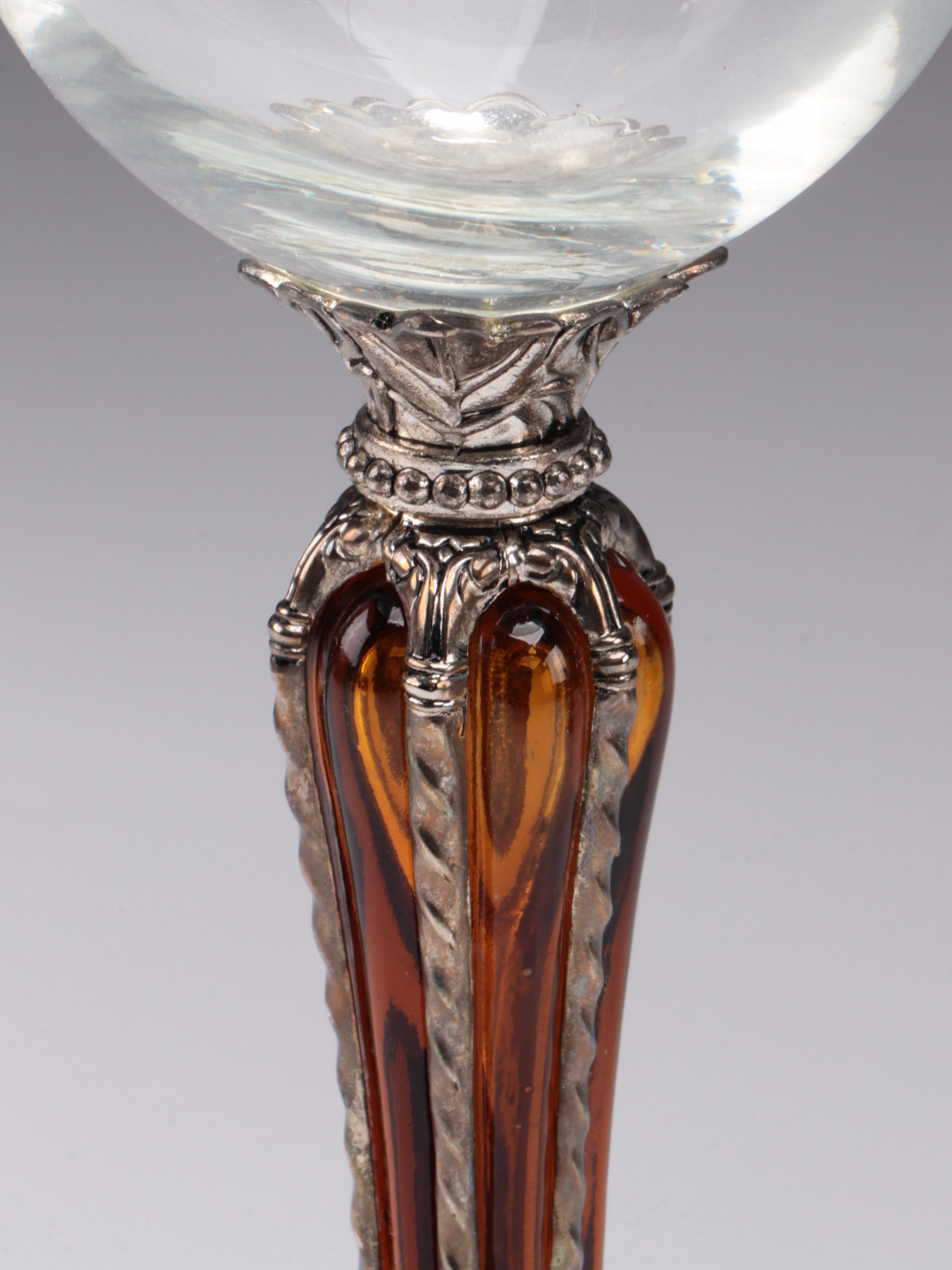 Gothic Style Metal Stem Wine Glasses and Champagne Fluets