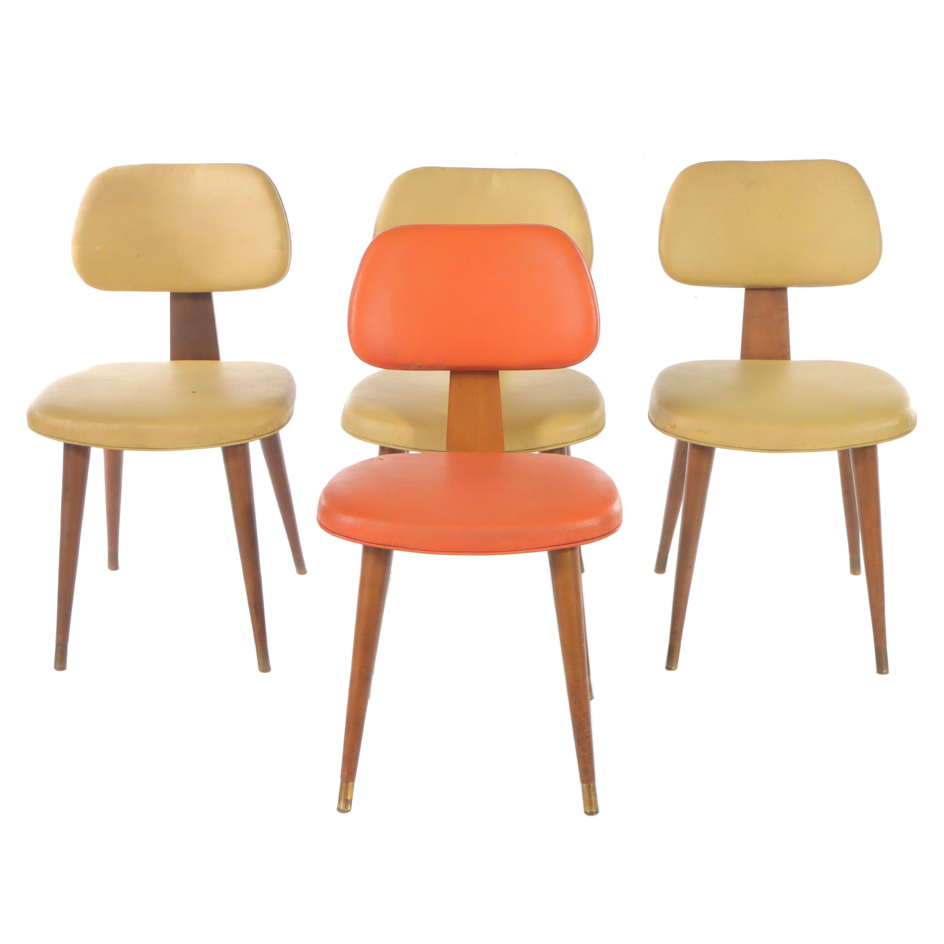 Four Westchester Designs Mid Century Modern Laminated Wood and Vinyl Side Chairs