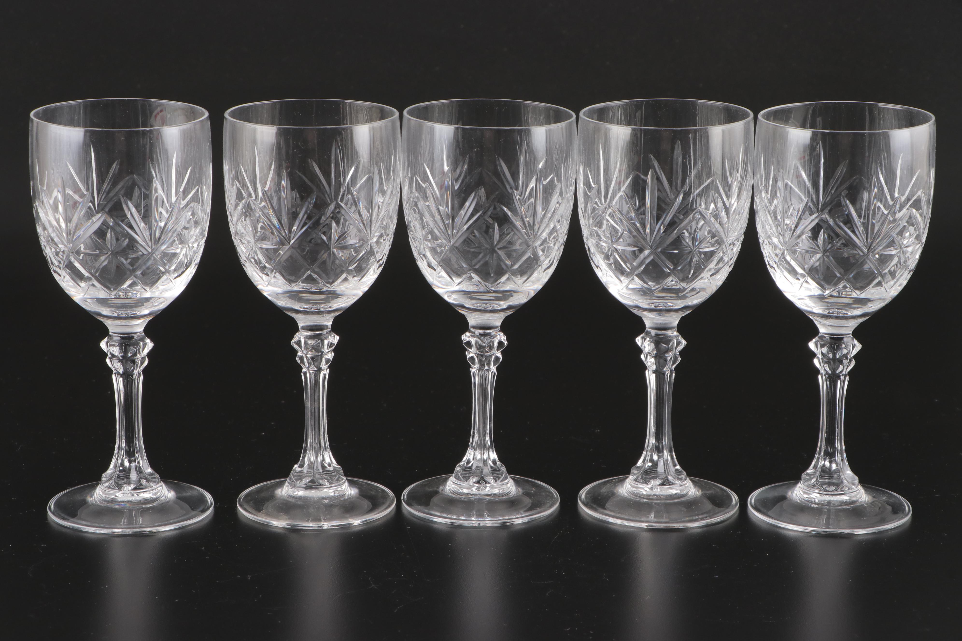 American Brilliant Style Pressed Glass Water Goblets and Wine Glasses