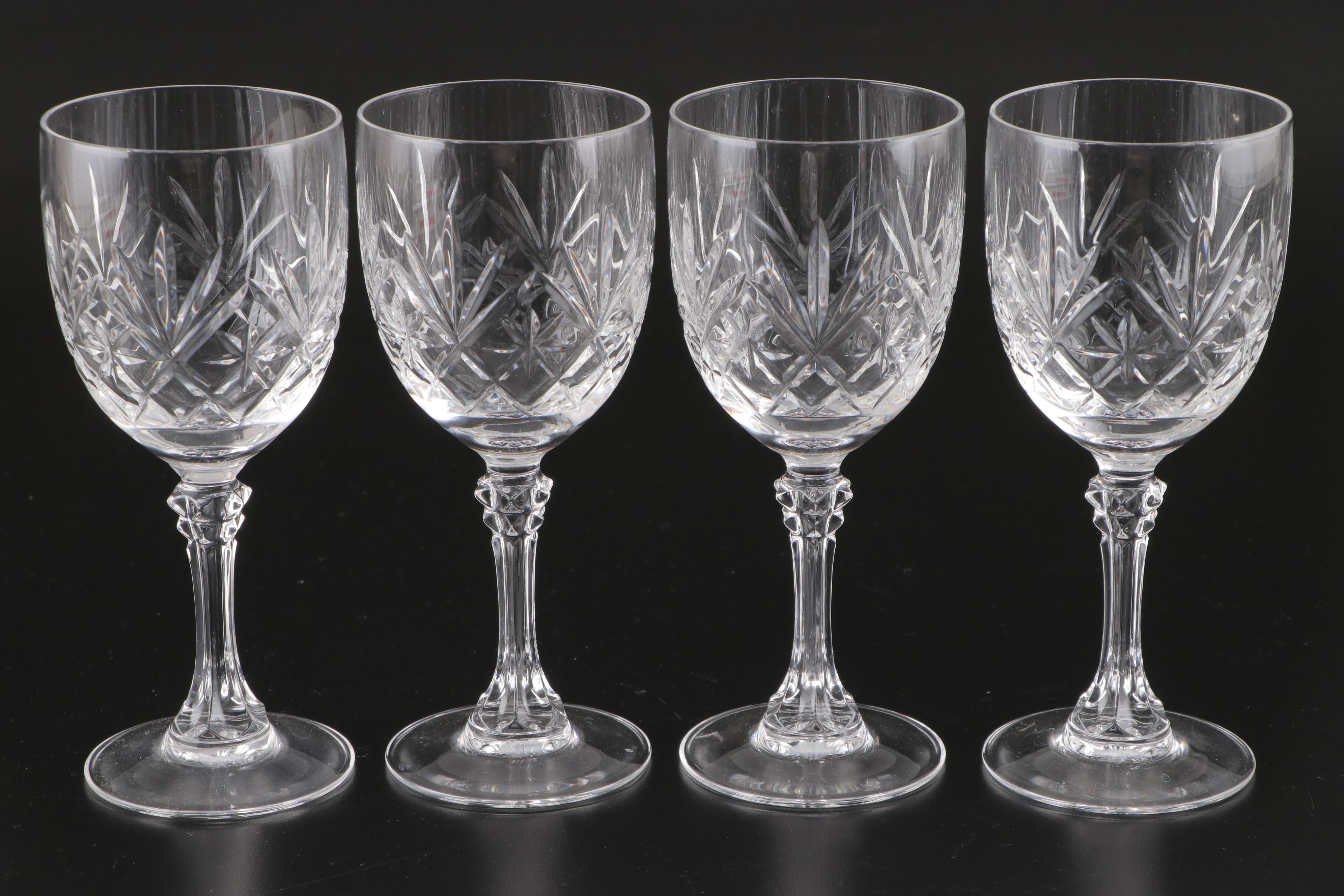 American Brilliant Style Pressed Glass Water Goblets and Wine Glasses