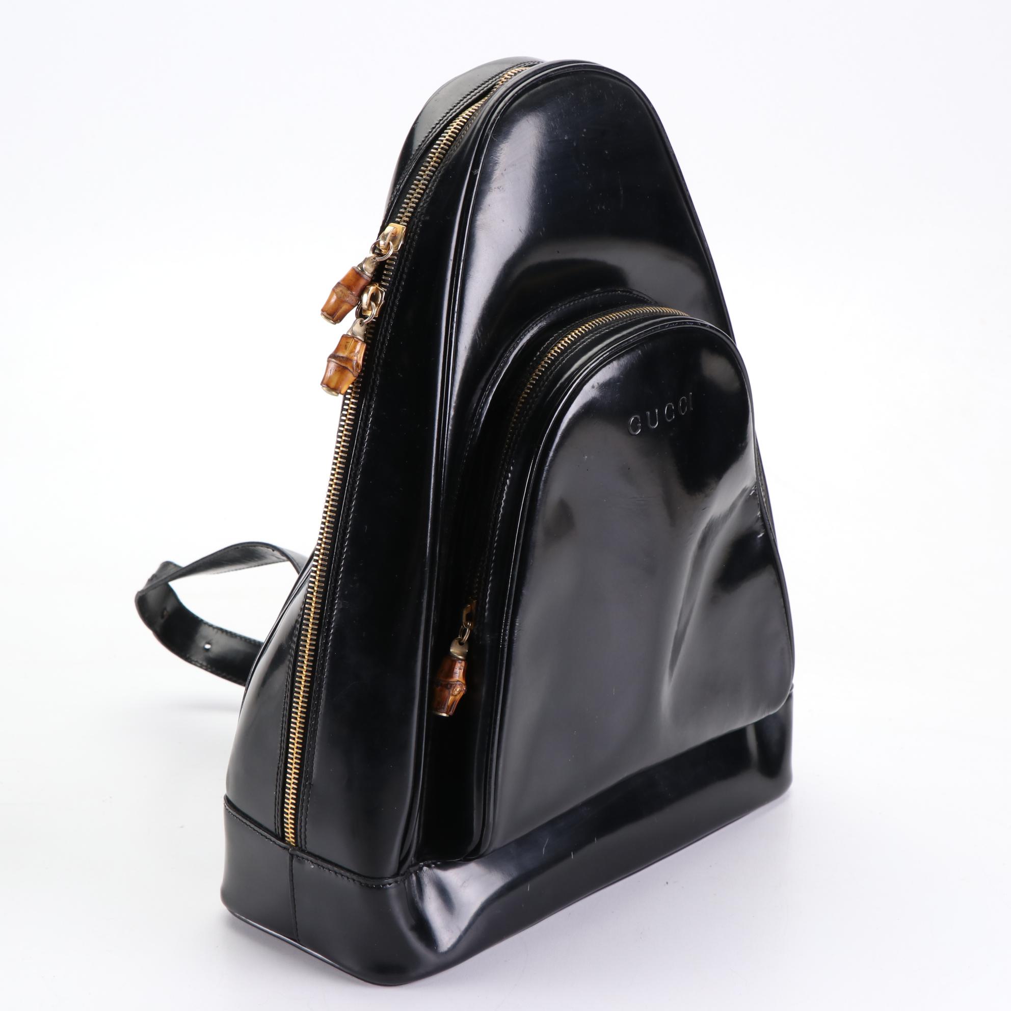 Gucci Sling Backpack in Mastercalf Glazed Leather with Bamboo Zip Pulls