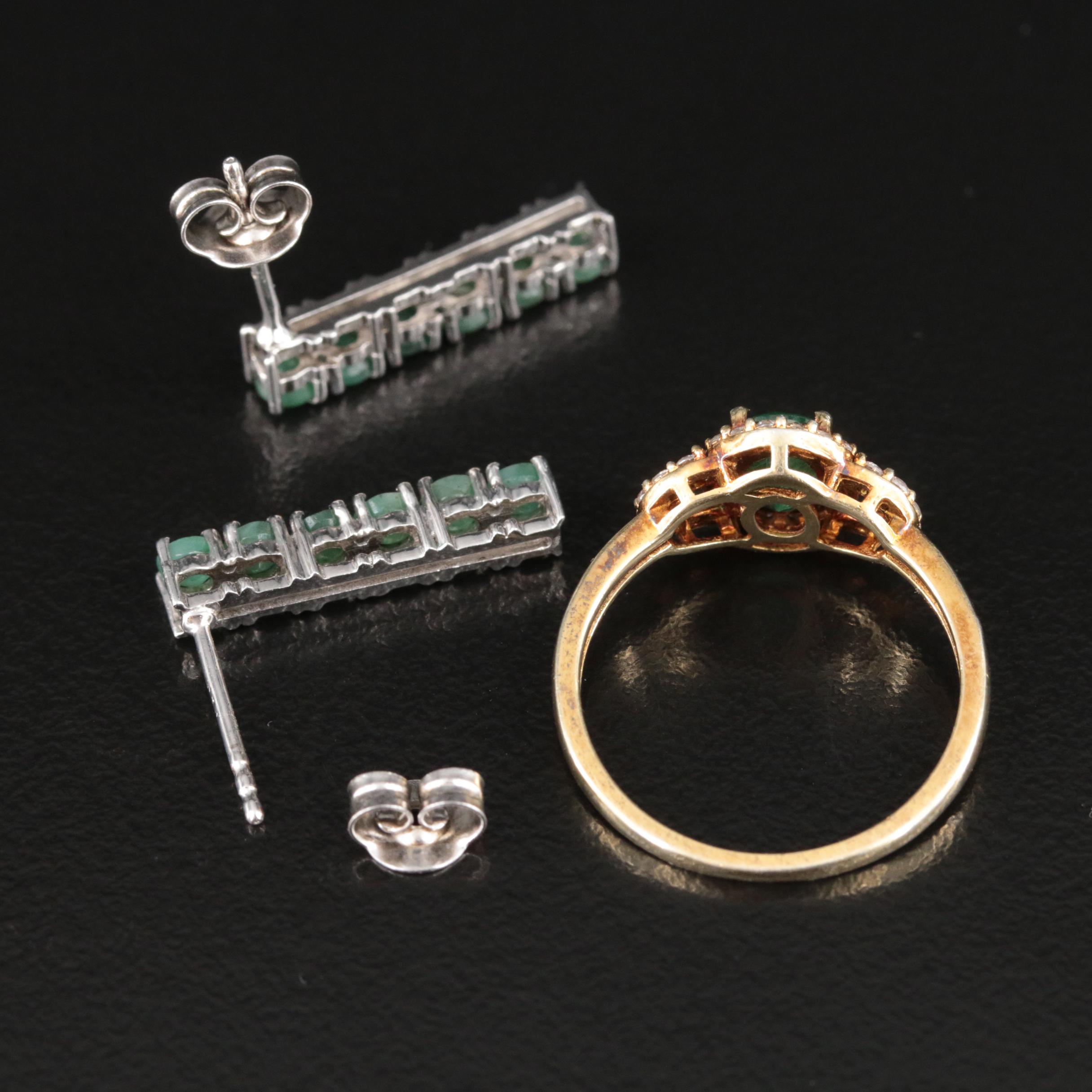 Sterling Emerald and Topaz Ring and Earrings
