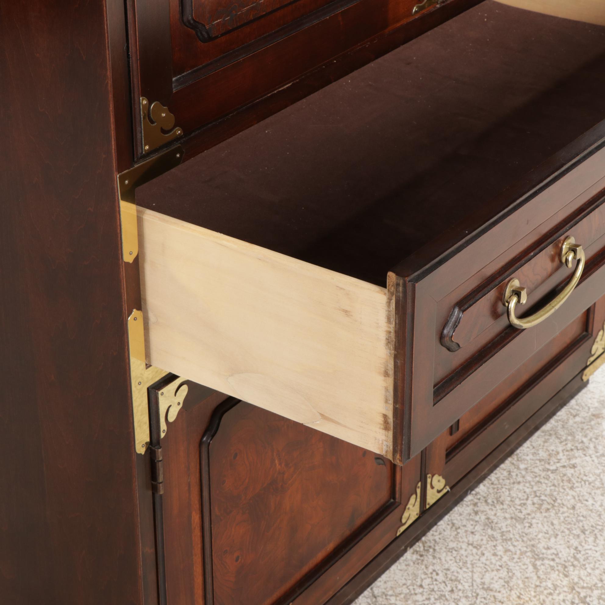 Bernhardt Chinese Style Wall Unit Cabinets and Shelves, Late 20th Century