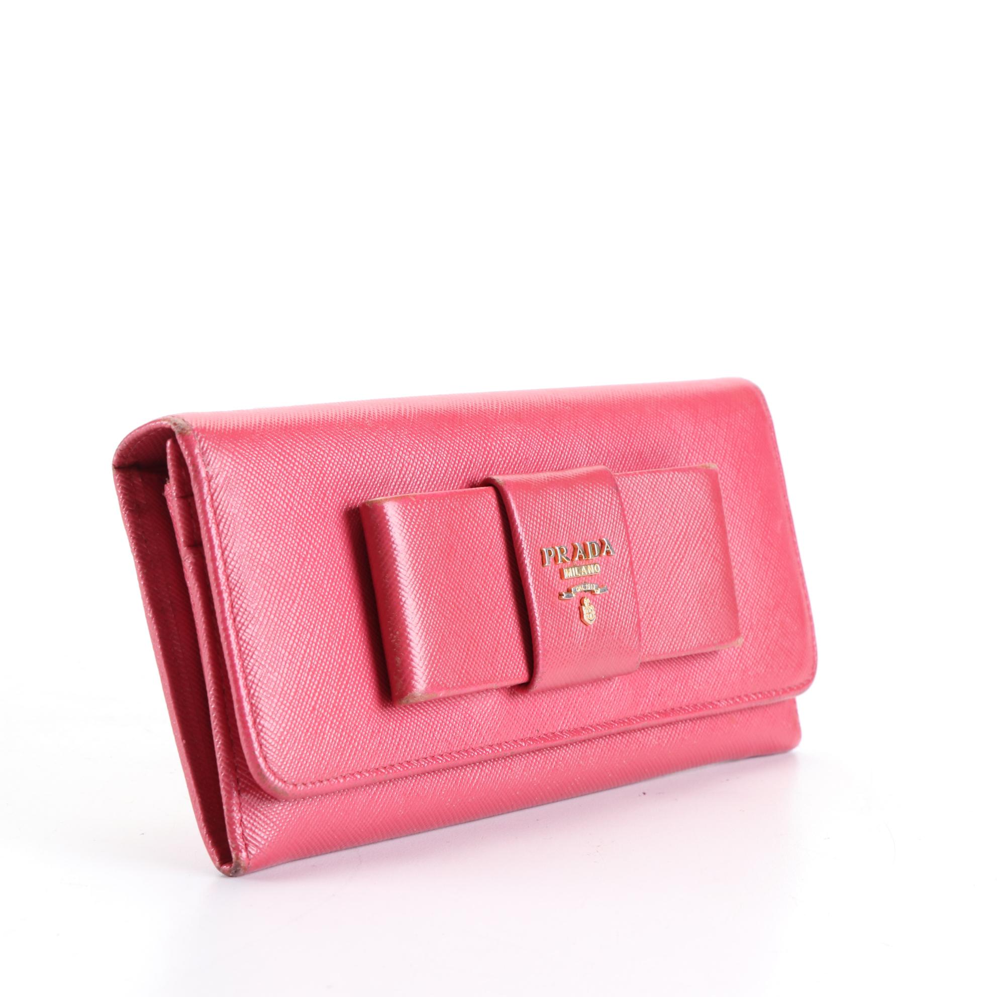 Prada Long Wallet with Bow in Saffiano Leather