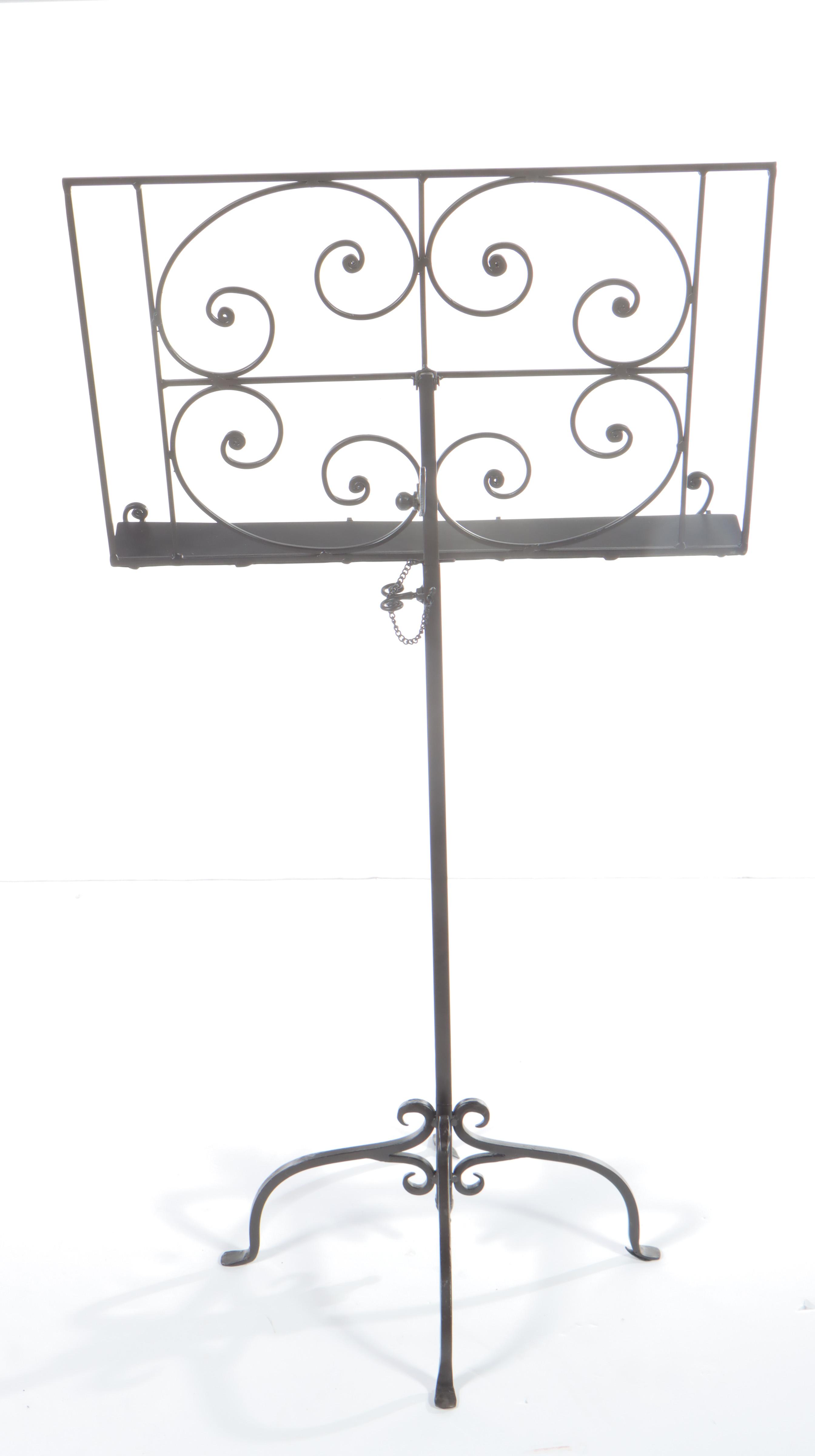 Patinated and Scrolled Metal Adjustable Music Stand