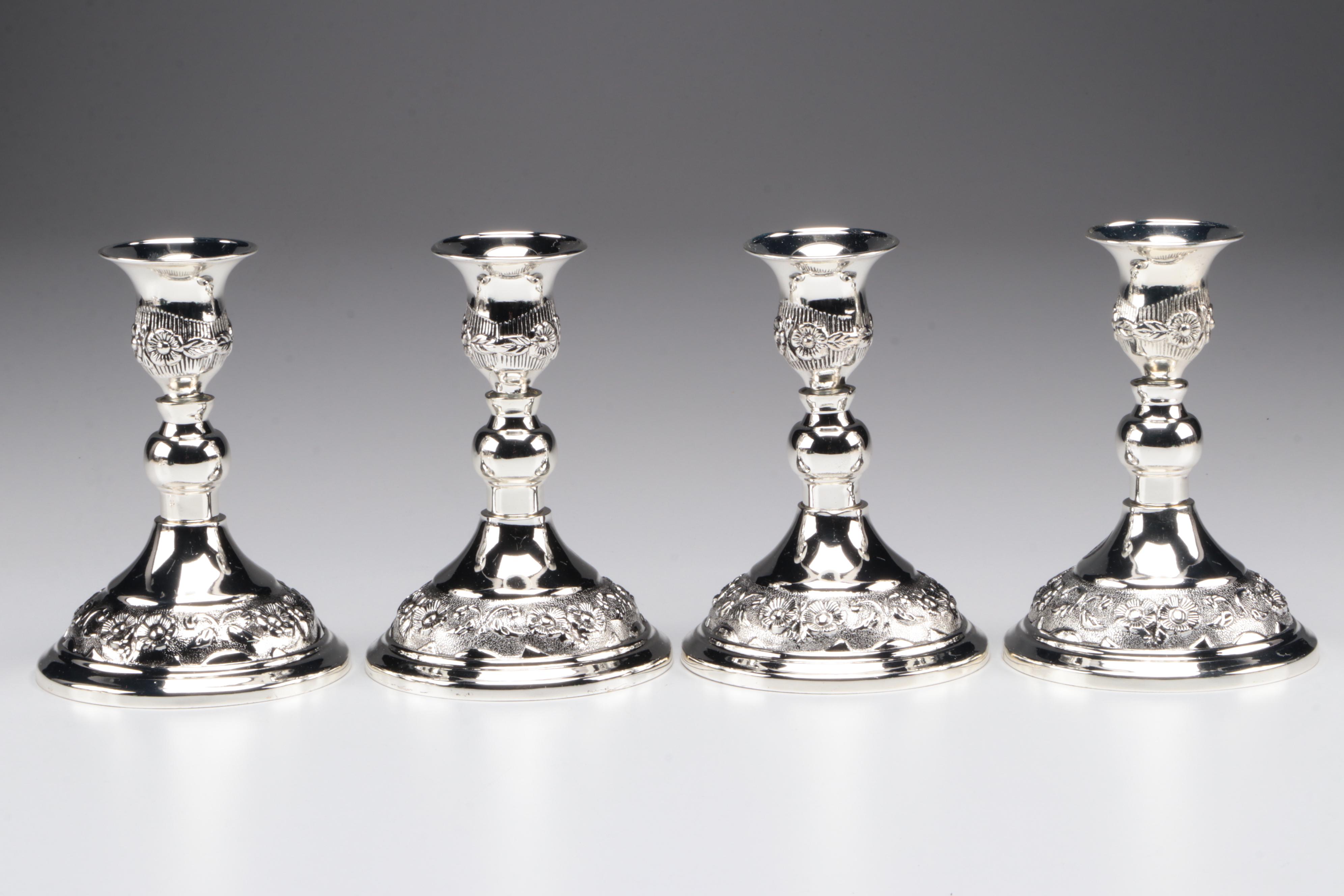 Godinger Chromed Metal Candlesticks With Candle Stand and Glass Coasters