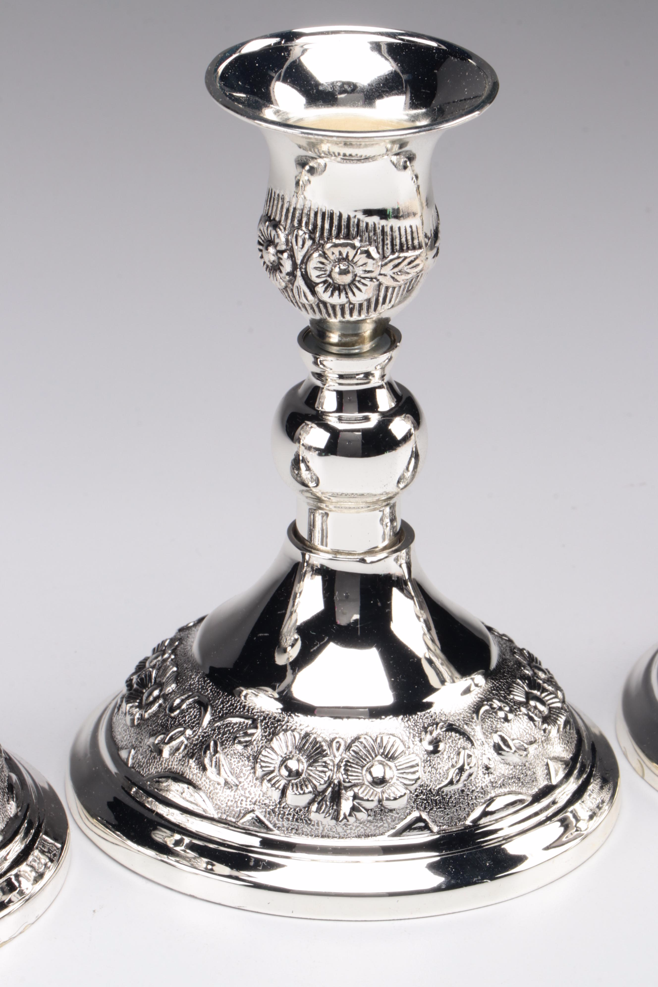 Godinger Chromed Metal Candlesticks With Candle Stand and Glass Coasters