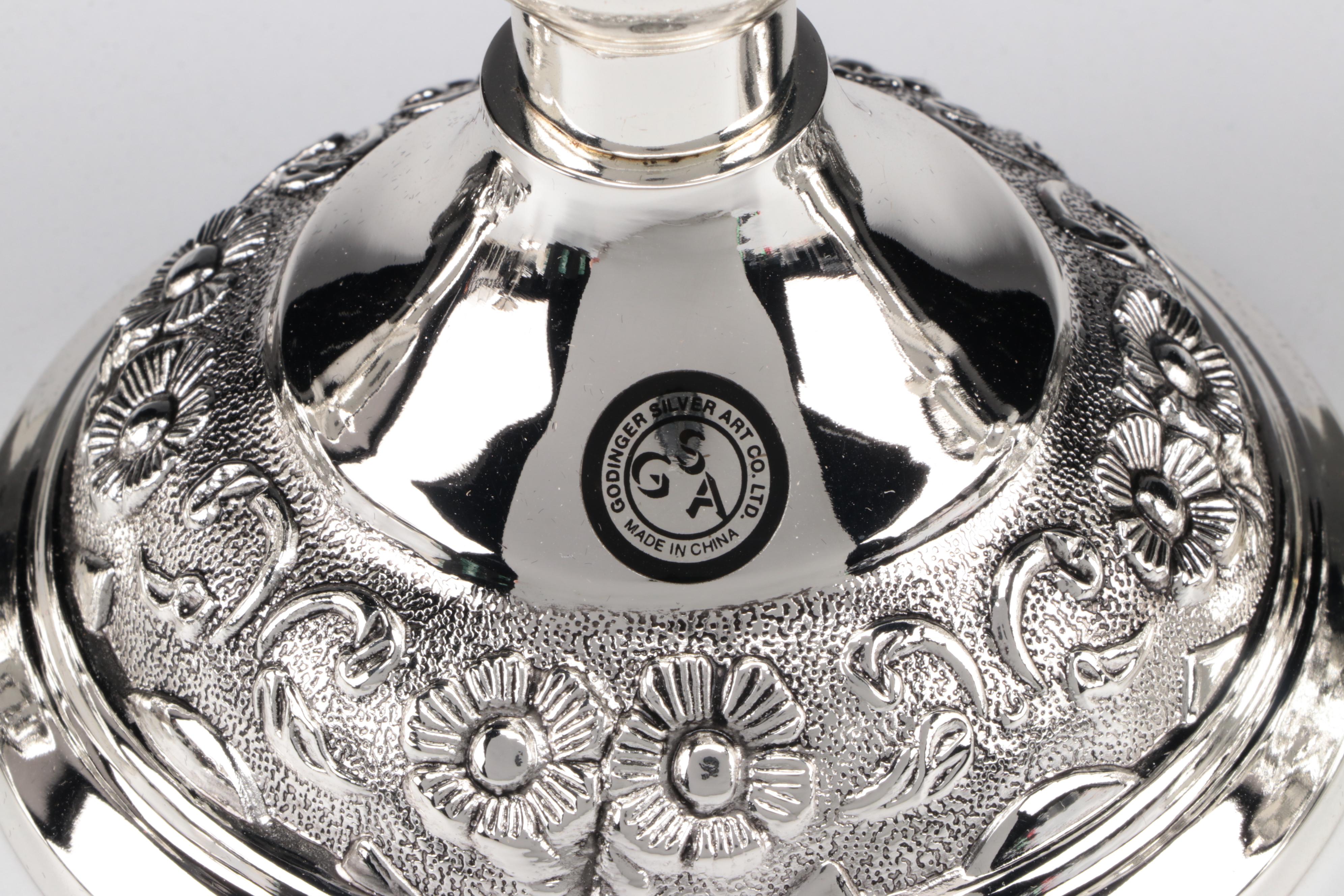 Godinger Chromed Metal Candlesticks With Candle Stand and Glass Coasters