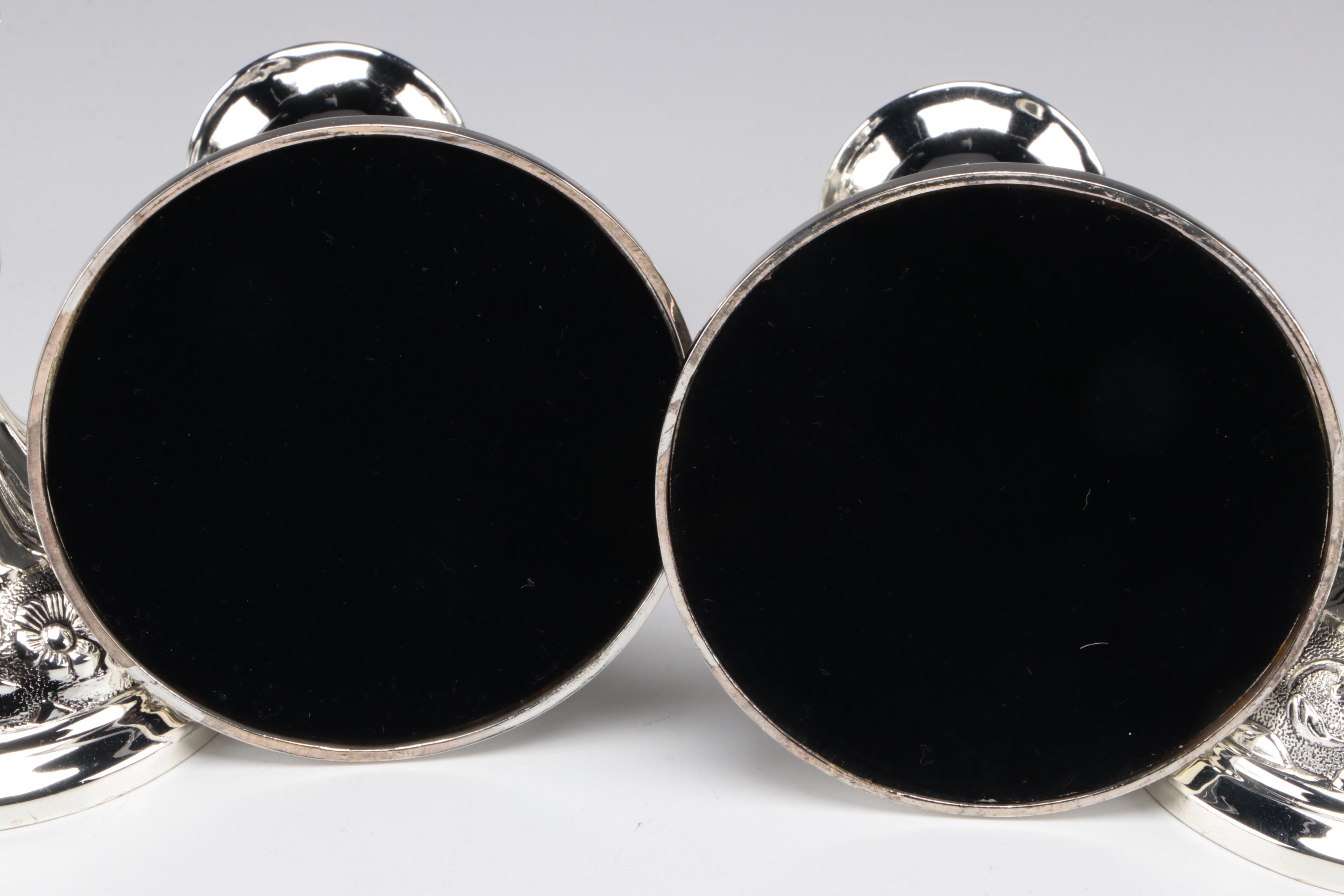 Godinger Chromed Metal Candlesticks With Candle Stand and Glass Coasters