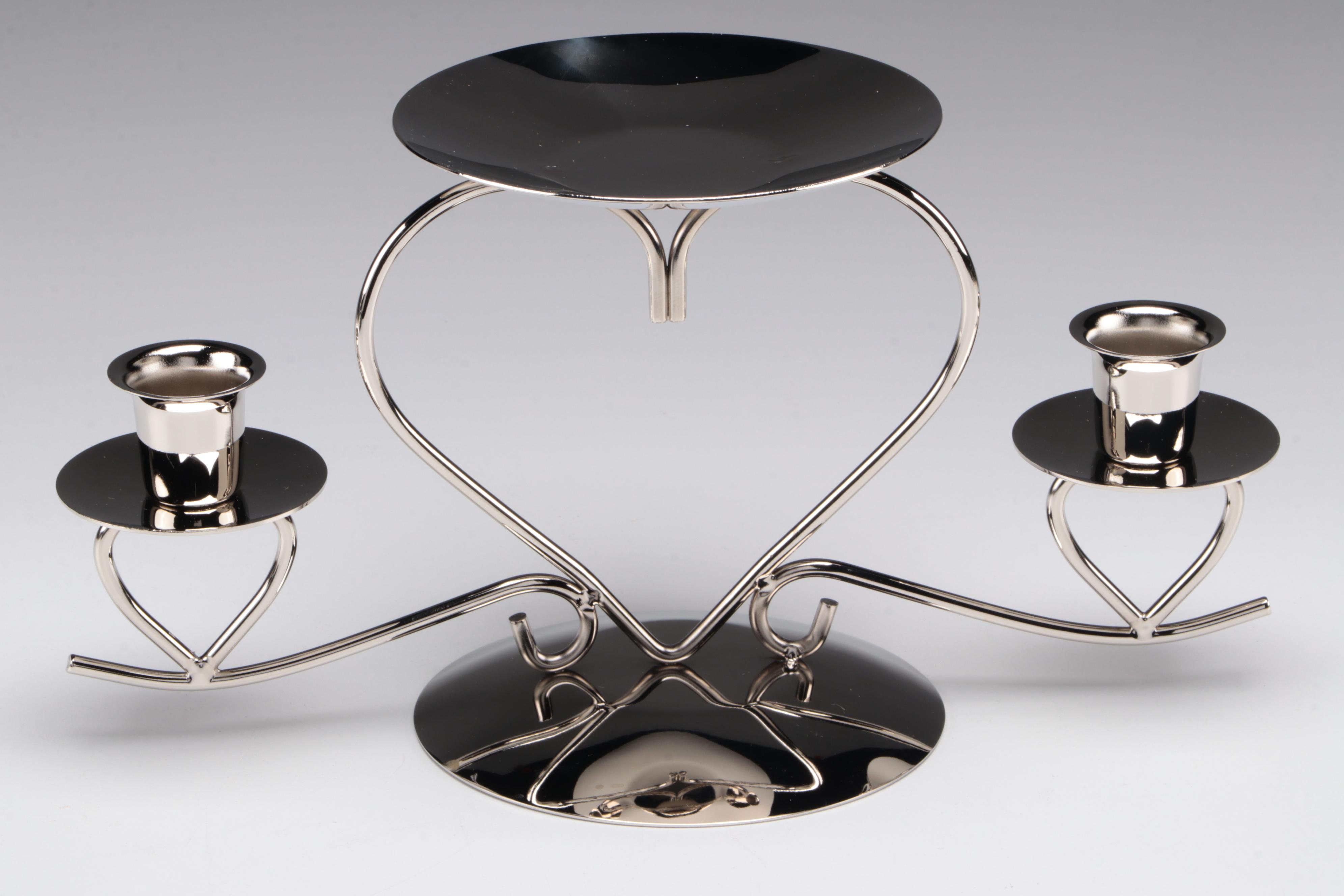 Godinger Chromed Metal Candlesticks With Candle Stand and Glass Coasters