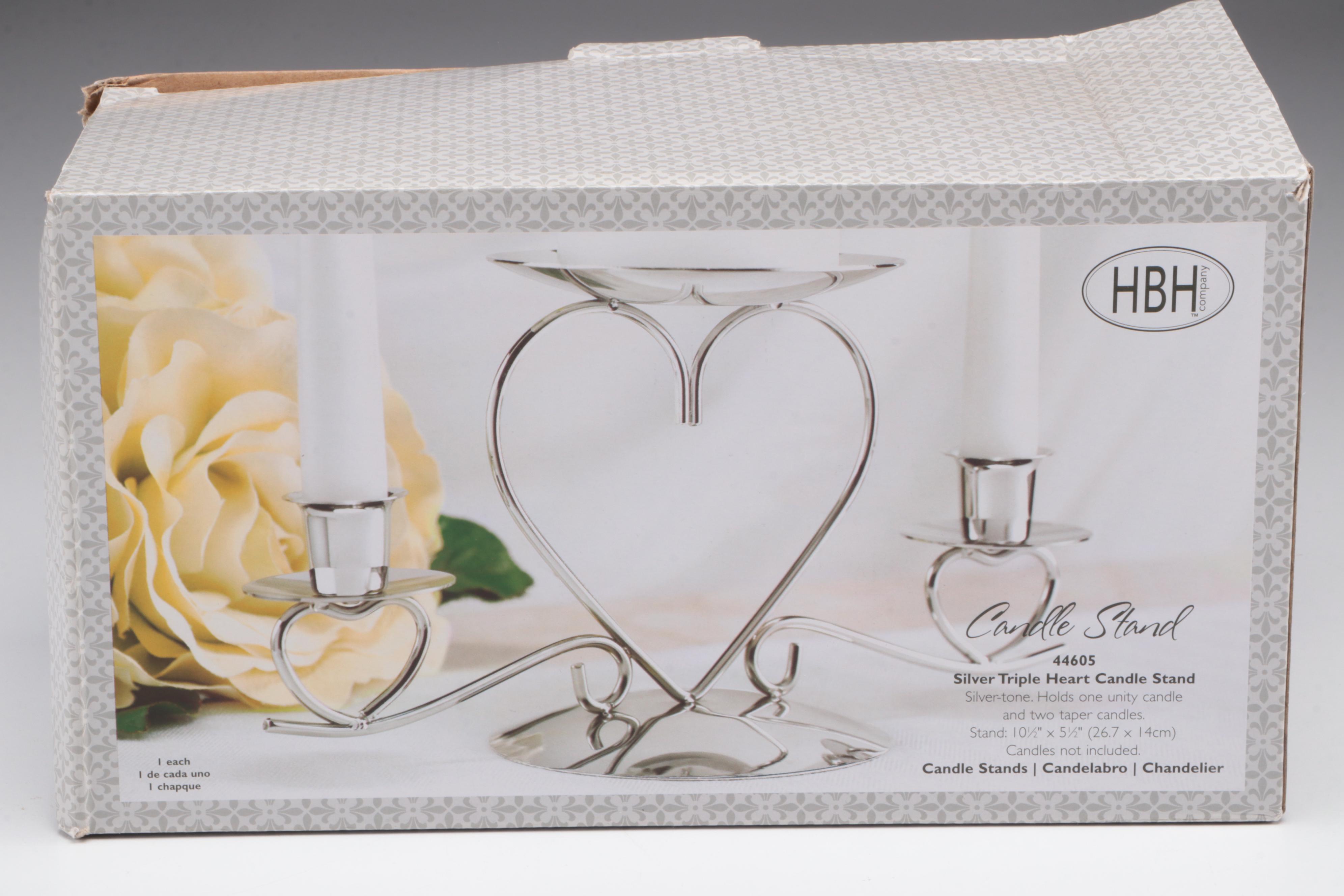 Godinger Chromed Metal Candlesticks With Candle Stand and Glass Coasters