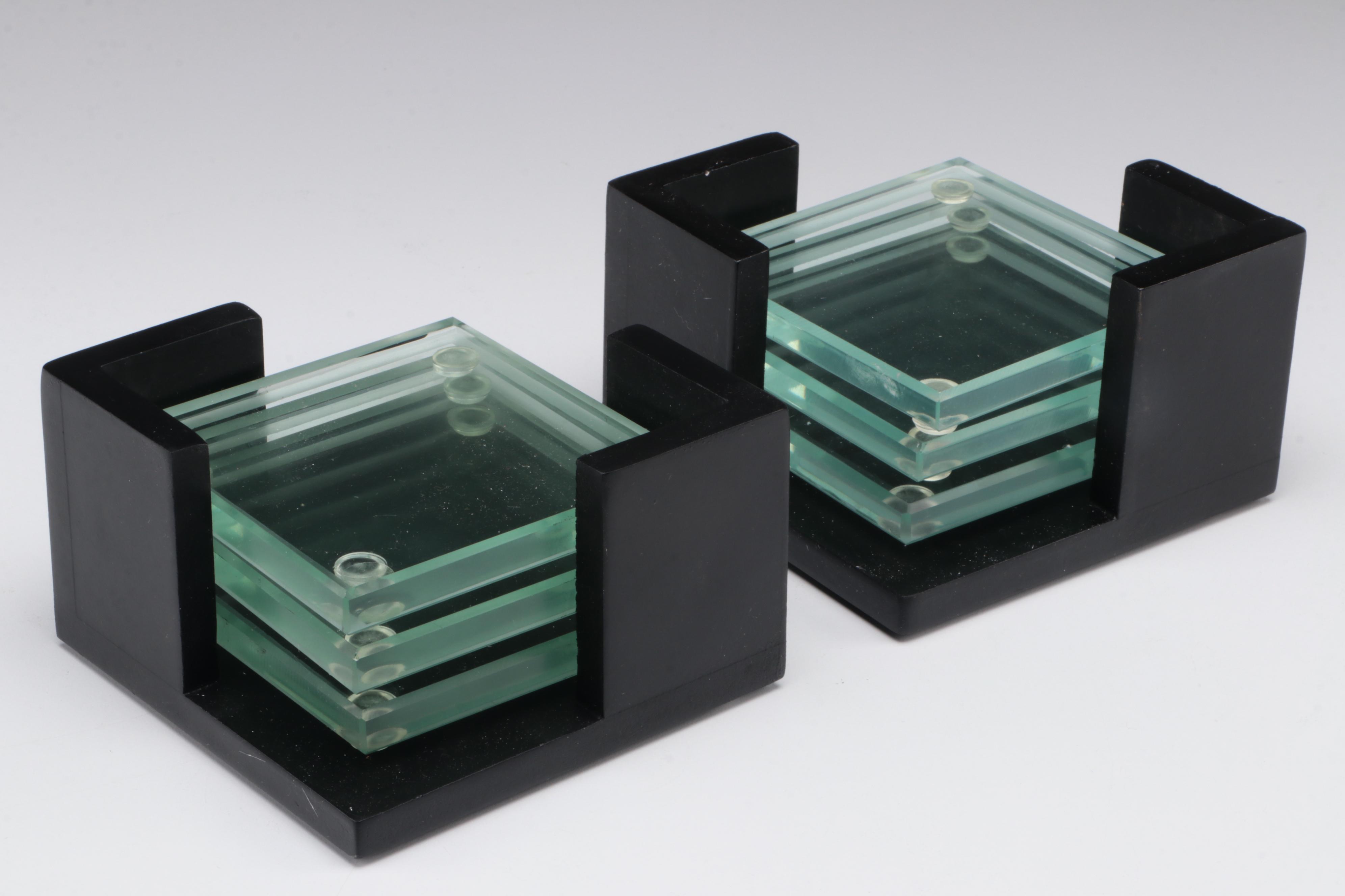 Godinger Chromed Metal Candlesticks With Candle Stand and Glass Coasters