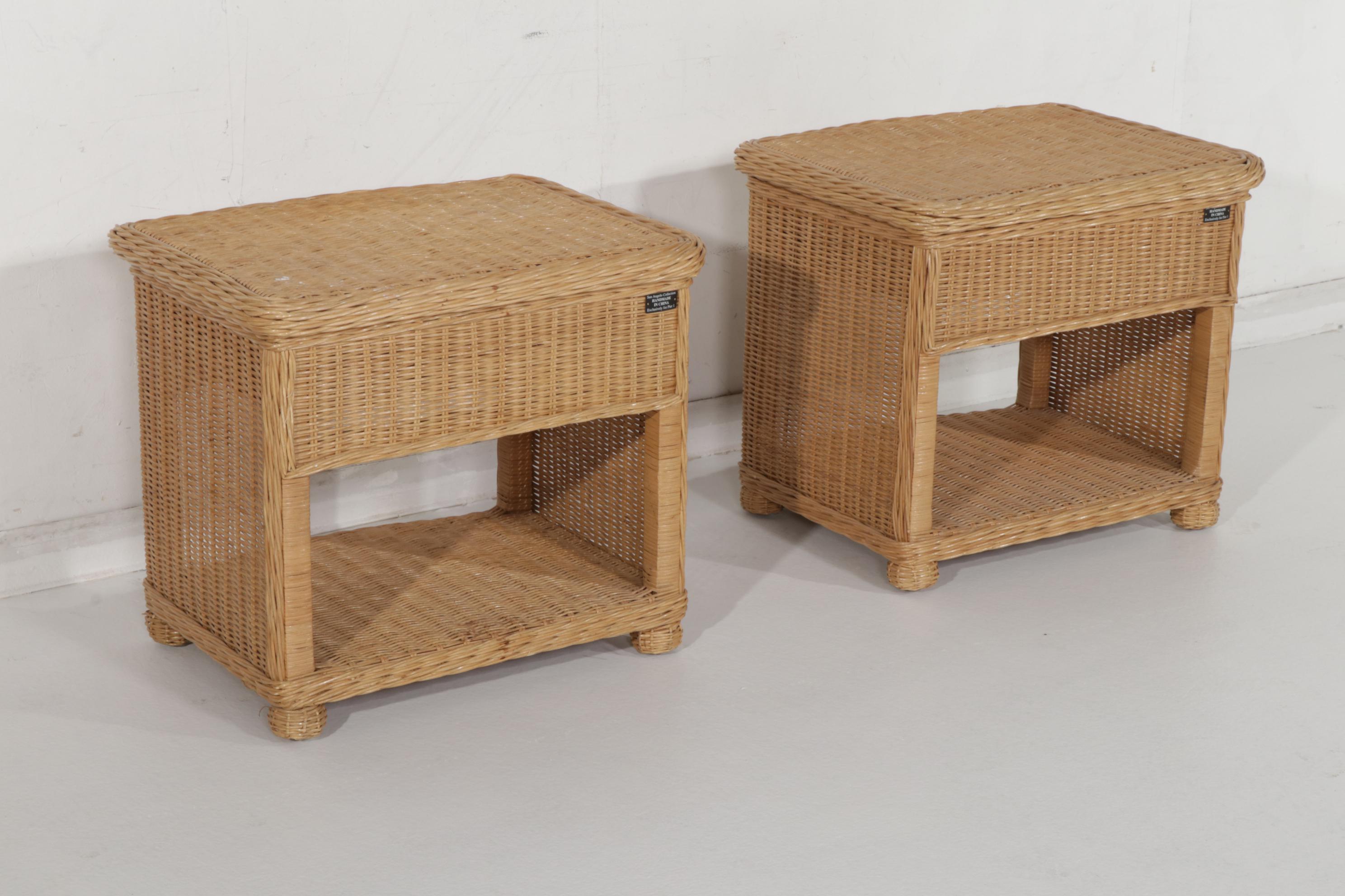 Pier 1 "San Angelo" Wicker Nightstands and Headboard with 8-Basket Wooden Chest