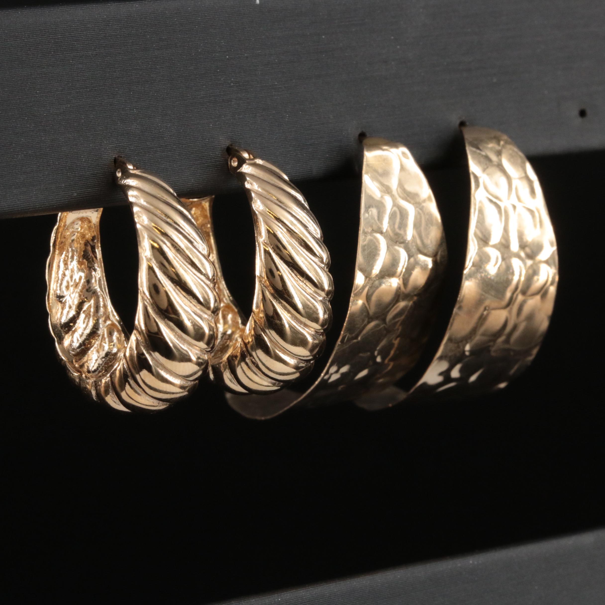 14K Half Hoop Earrings and Sterling Fluted Hoop Earrings