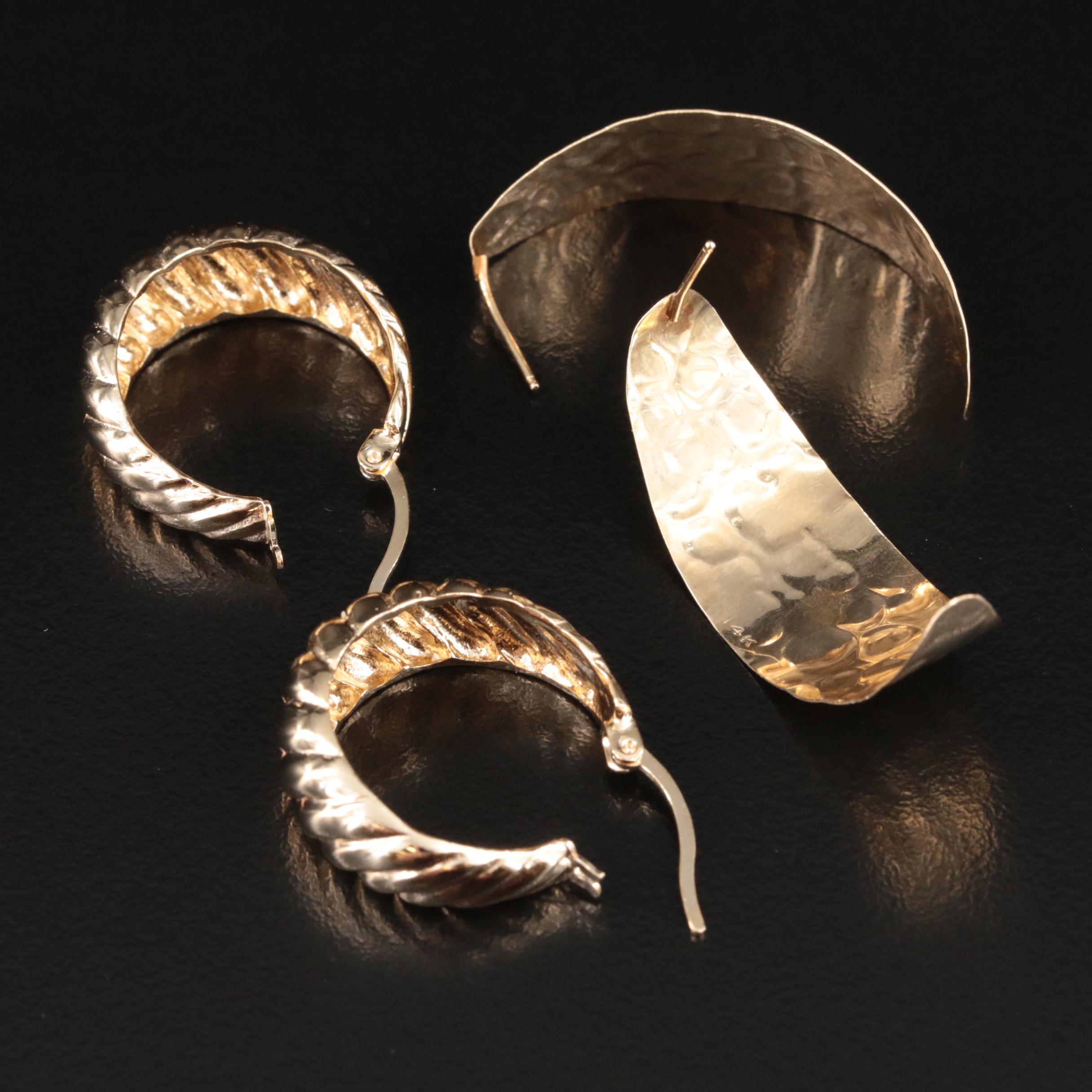 14K Half Hoop Earrings and Sterling Fluted Hoop Earrings