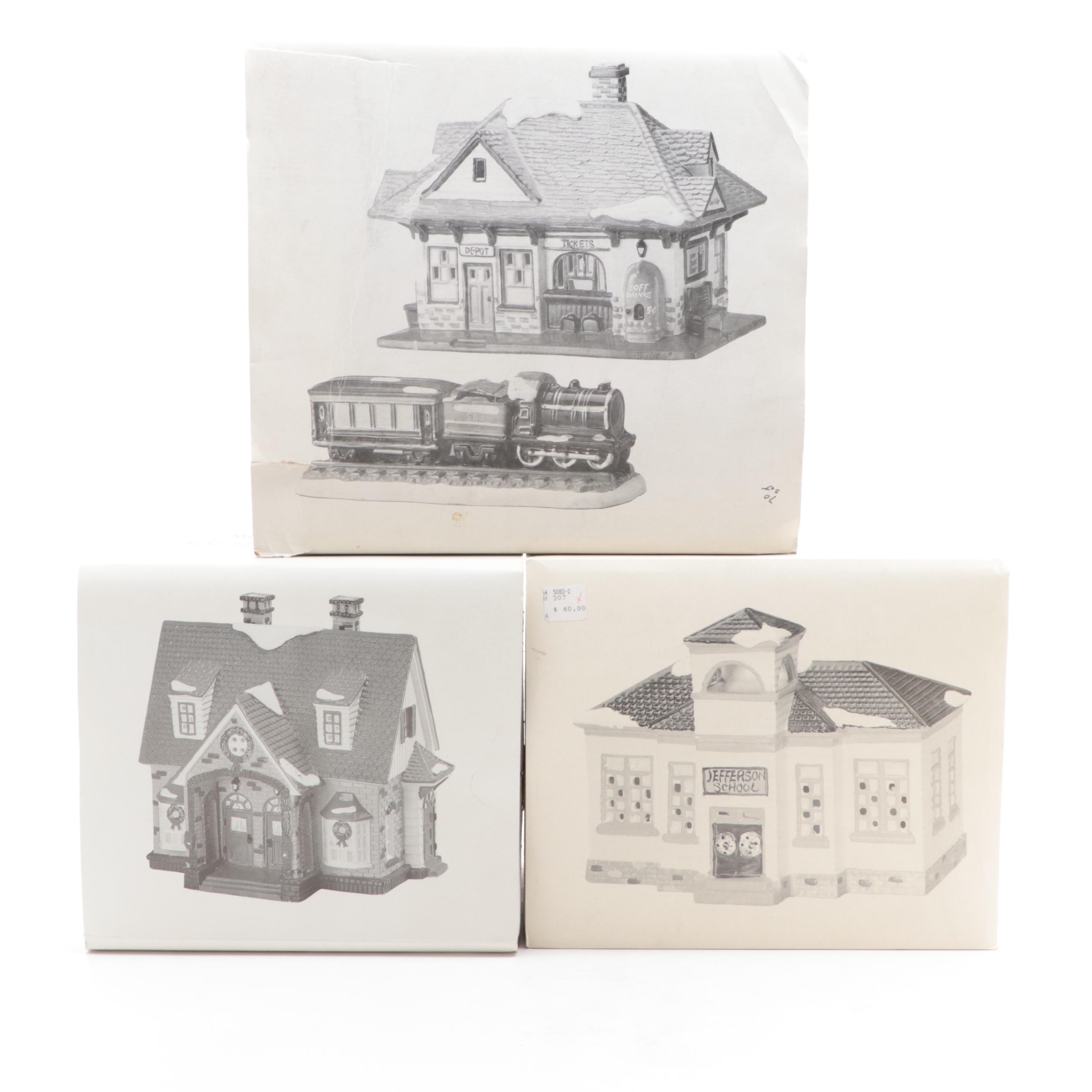 Department 56 Porcelain "56 Flavors" with Other Snow Village Houses