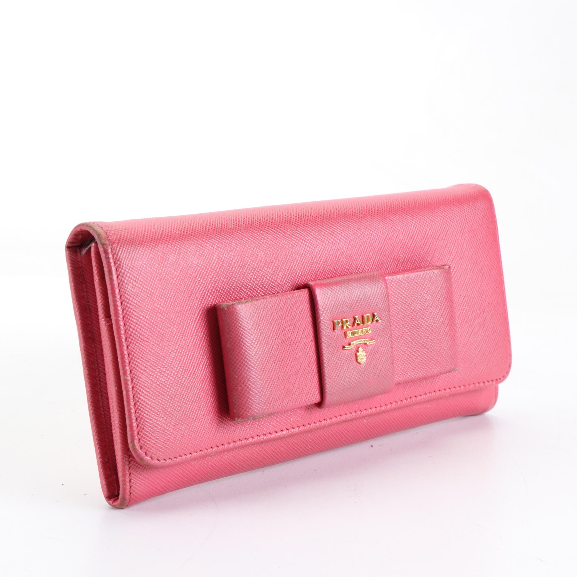 Prada Bow Flap Continental Wallet in Saffiano Leather with Card Case