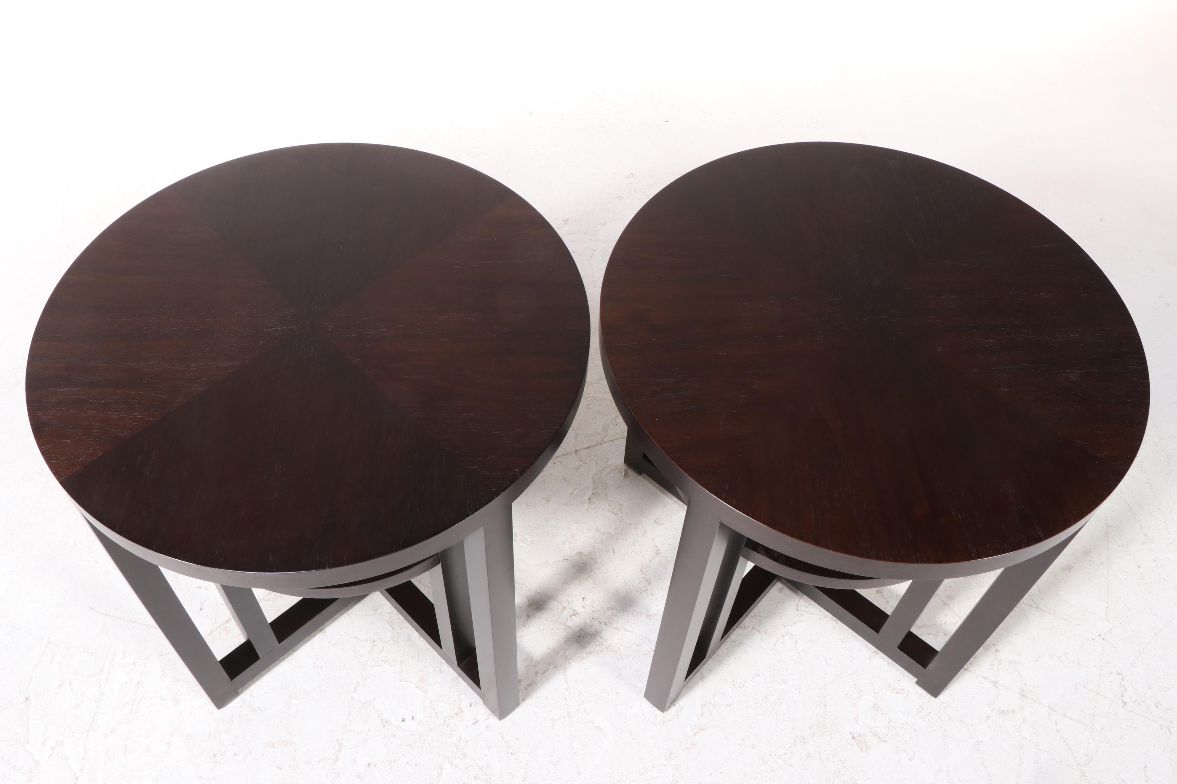 Pair of Bolier & Company Modernist Style Hardwood-Veneered Side Tables