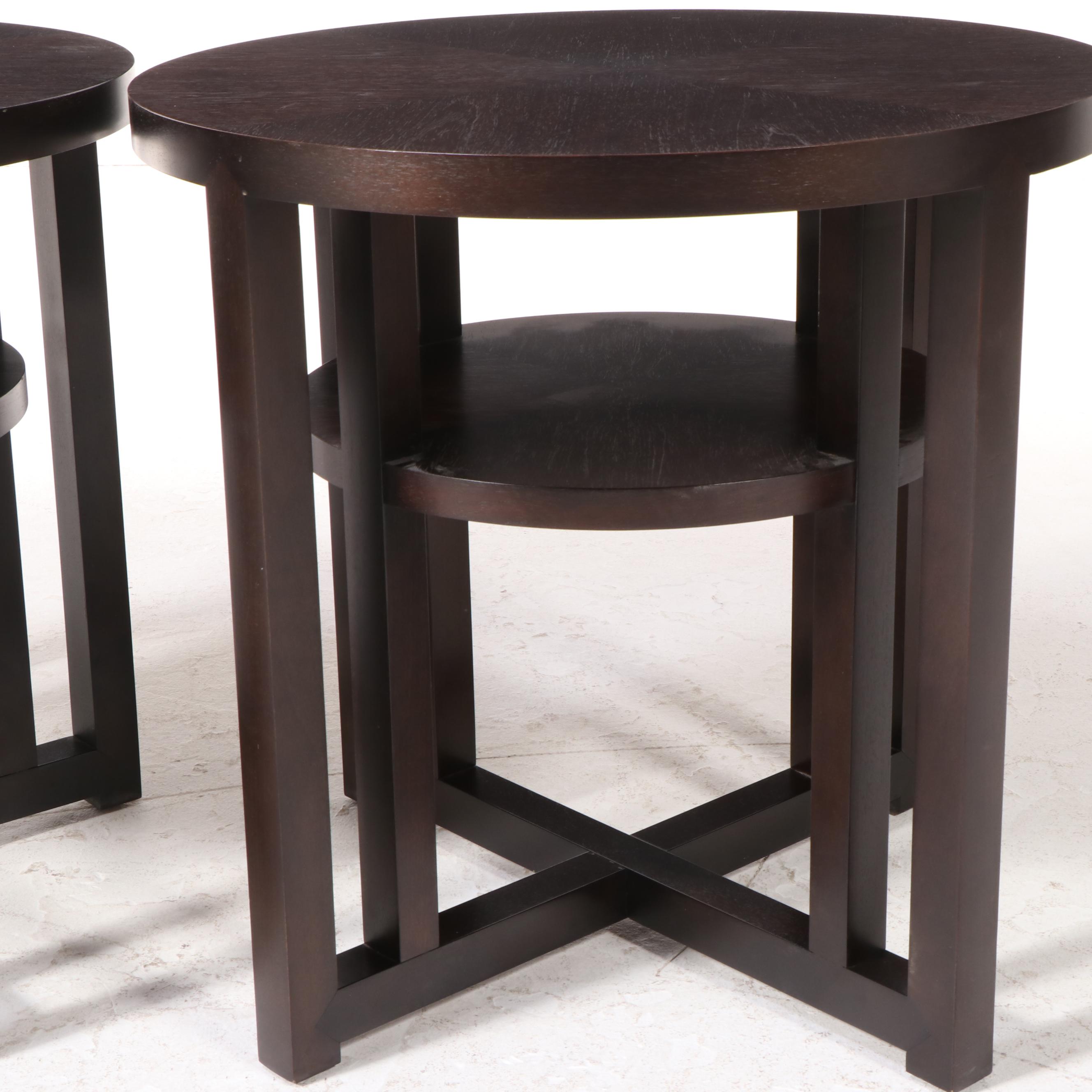 Pair of Bolier & Company Modernist Style Hardwood-Veneered Side Tables