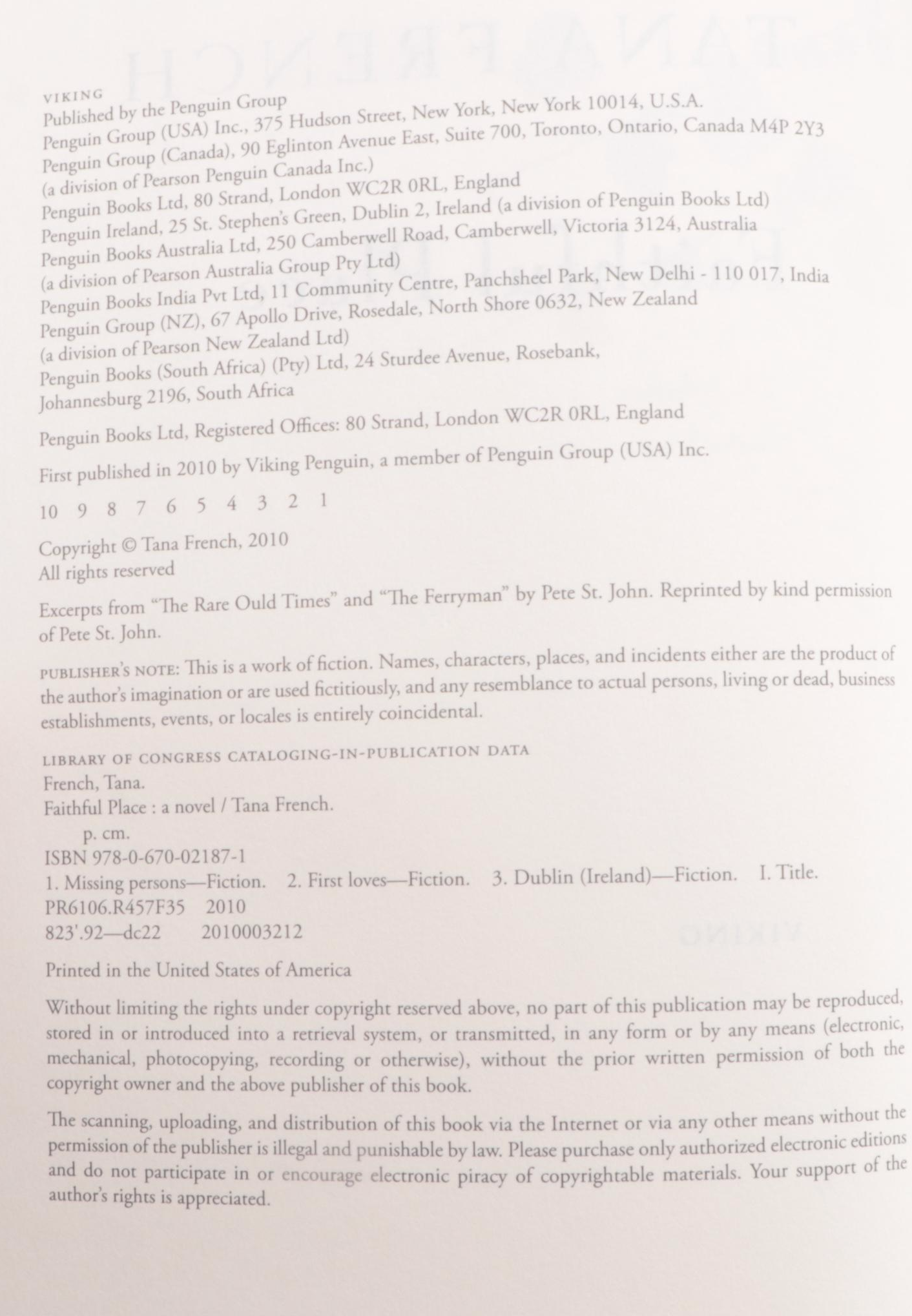 Signed "Faithful Place" by Tana French and More Signed Fiction Books