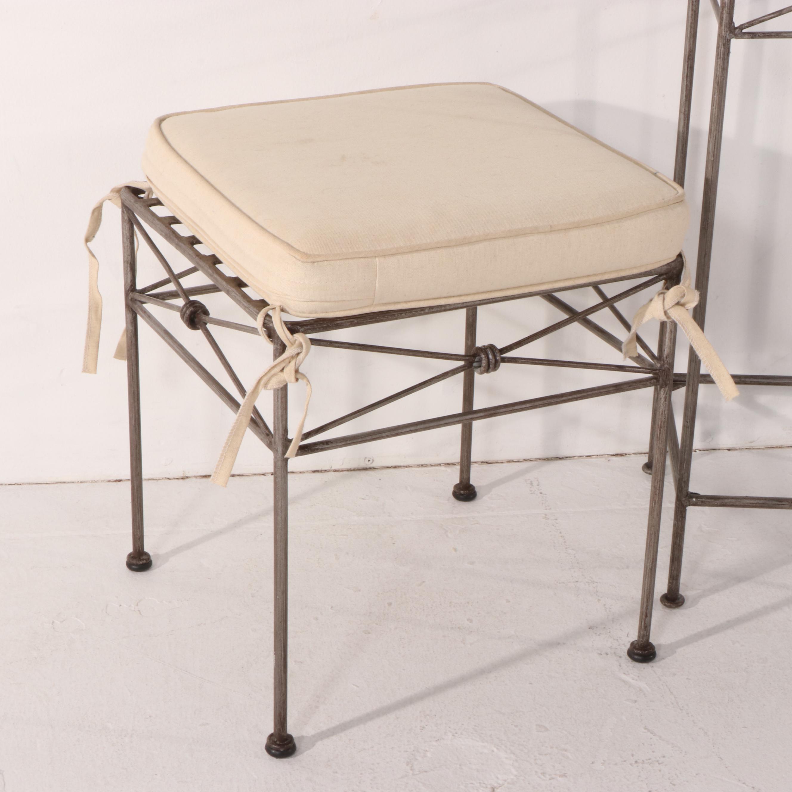 Neoclassical Style Silvered Metal Stool, Stand and Wall Shelf