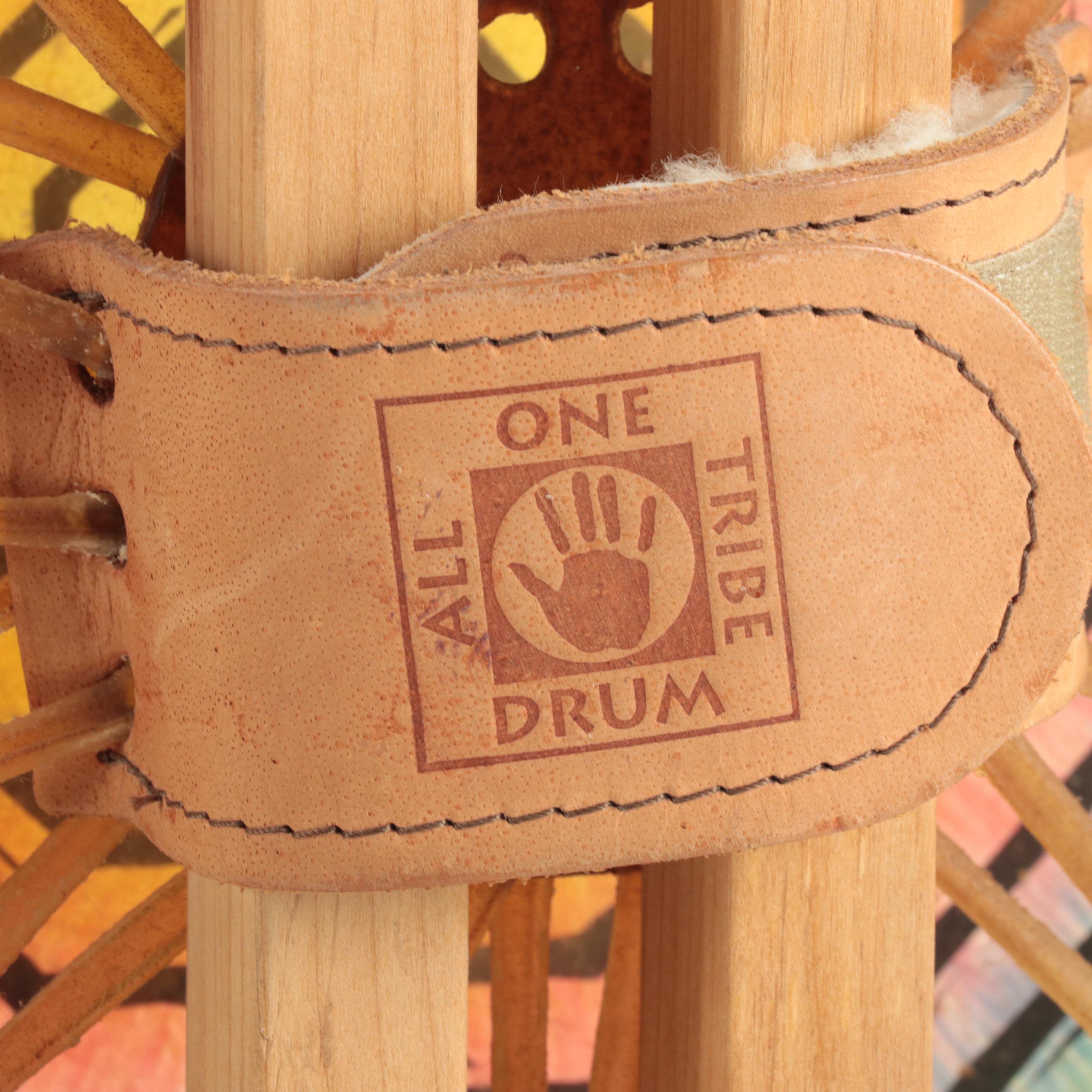 All One Tribe Hide Drum with Stand and Feather and Fur Ornamented Stick