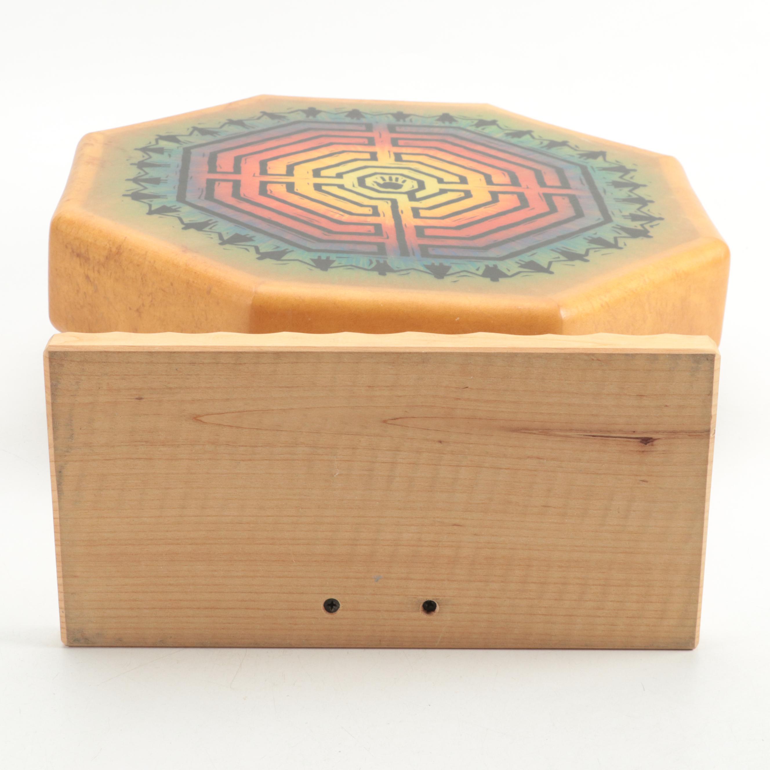 All One Tribe Hide Drum with Stand and Feather and Fur Ornamented Stick