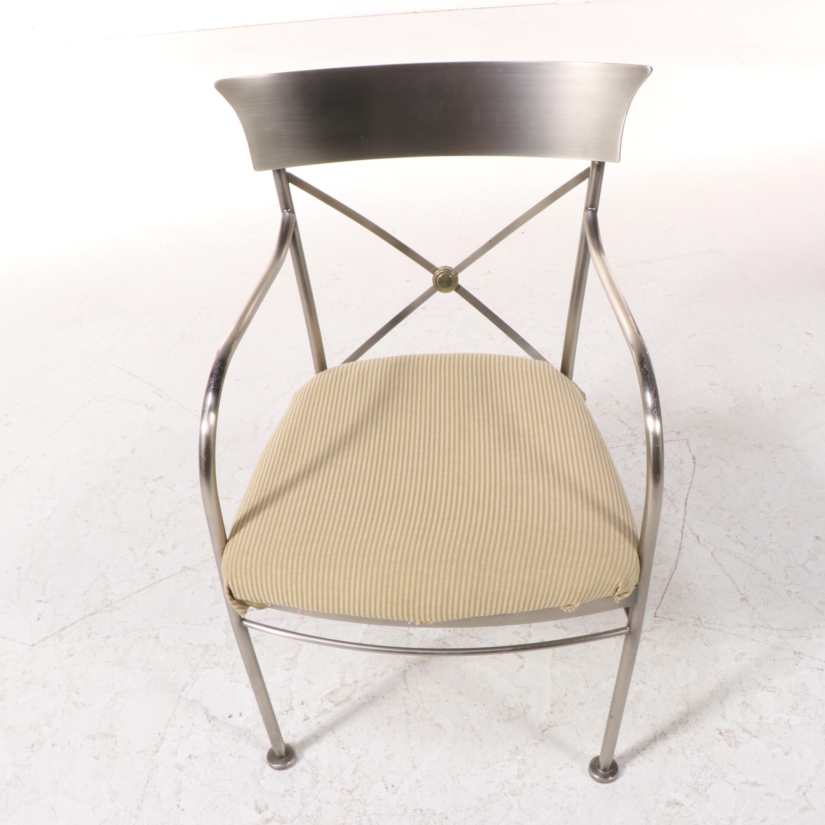 Empire Style Brushed and Brass-Patinated Metal Armchair