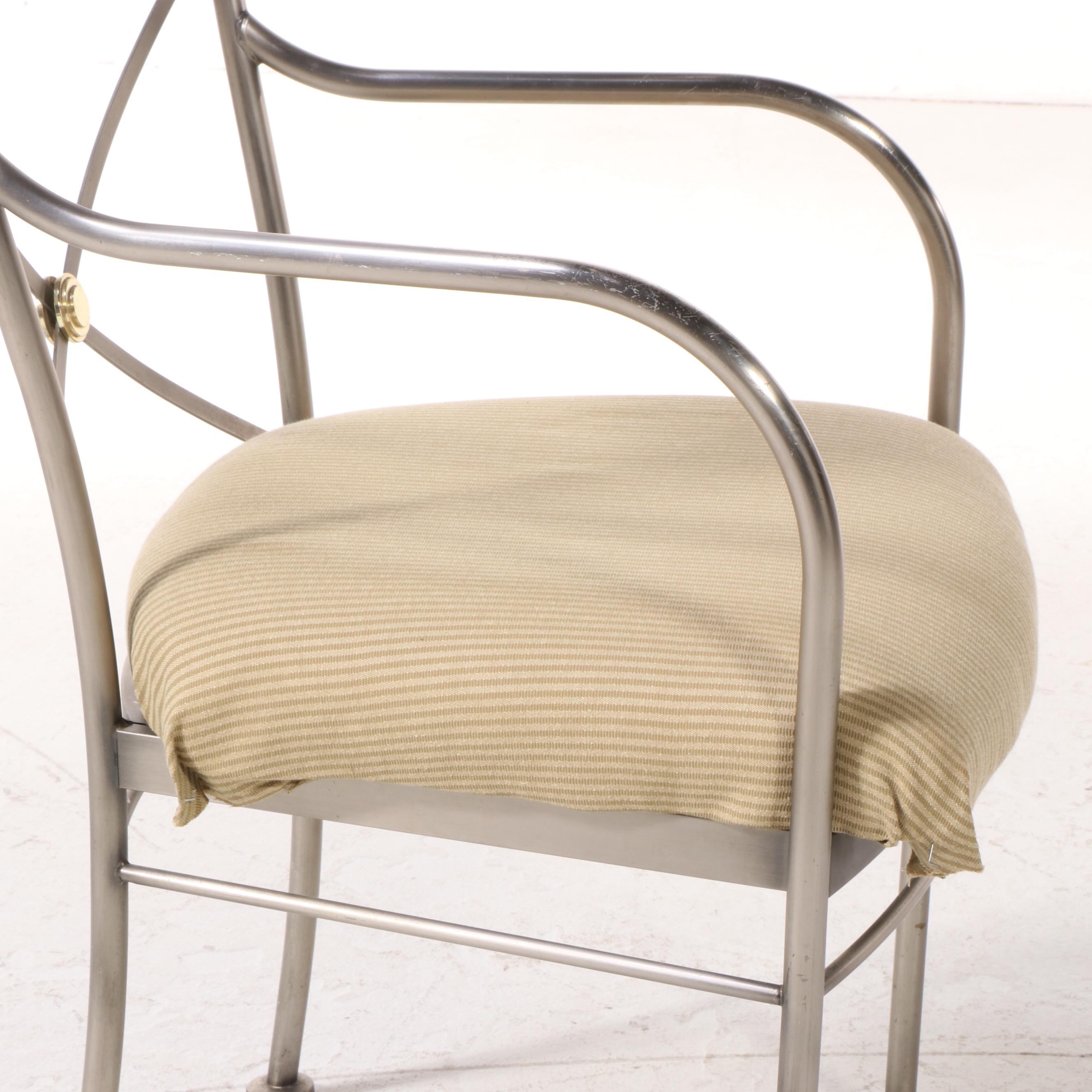 Empire Style Brushed and Brass-Patinated Metal Armchair
