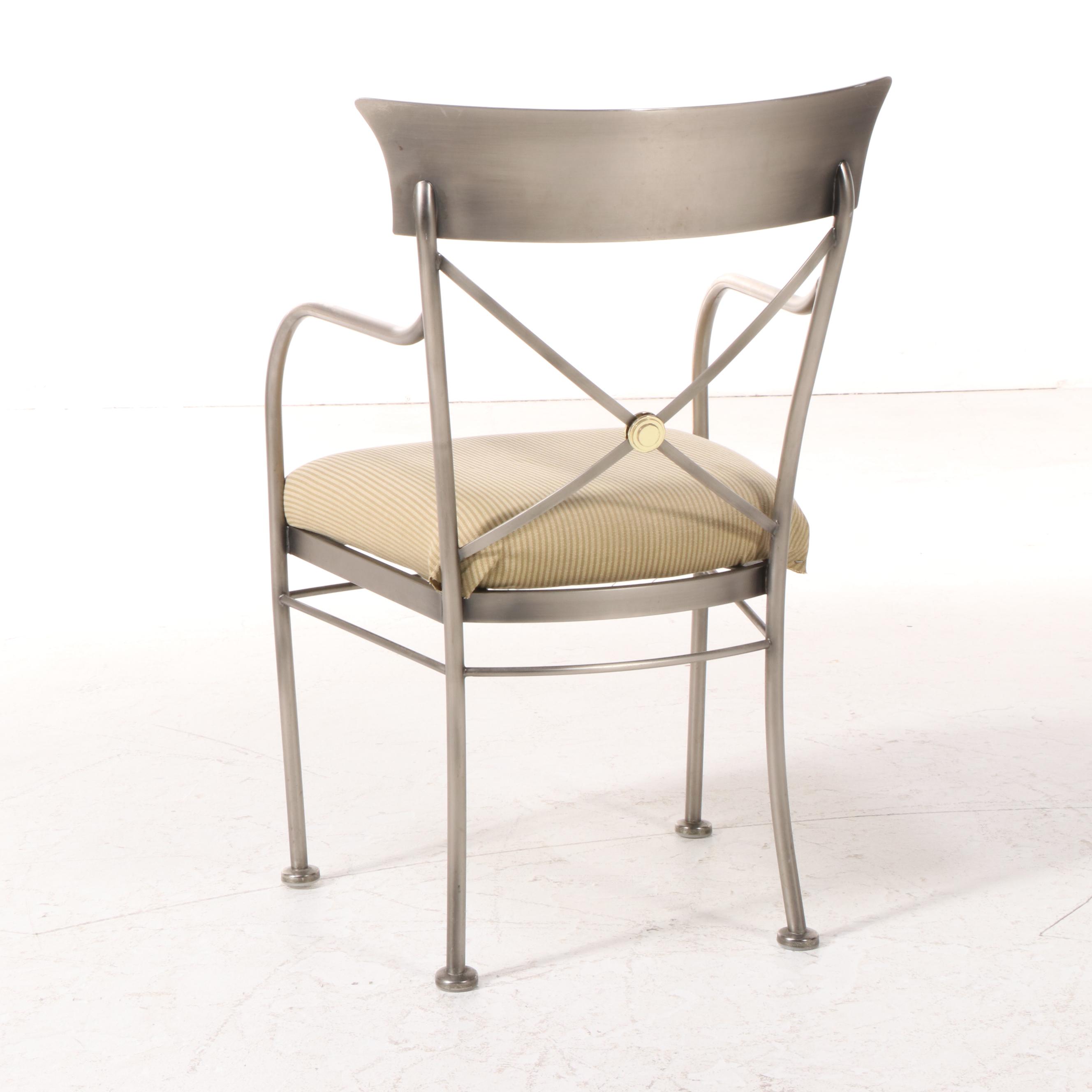 Empire Style Brushed and Brass-Patinated Metal Armchair