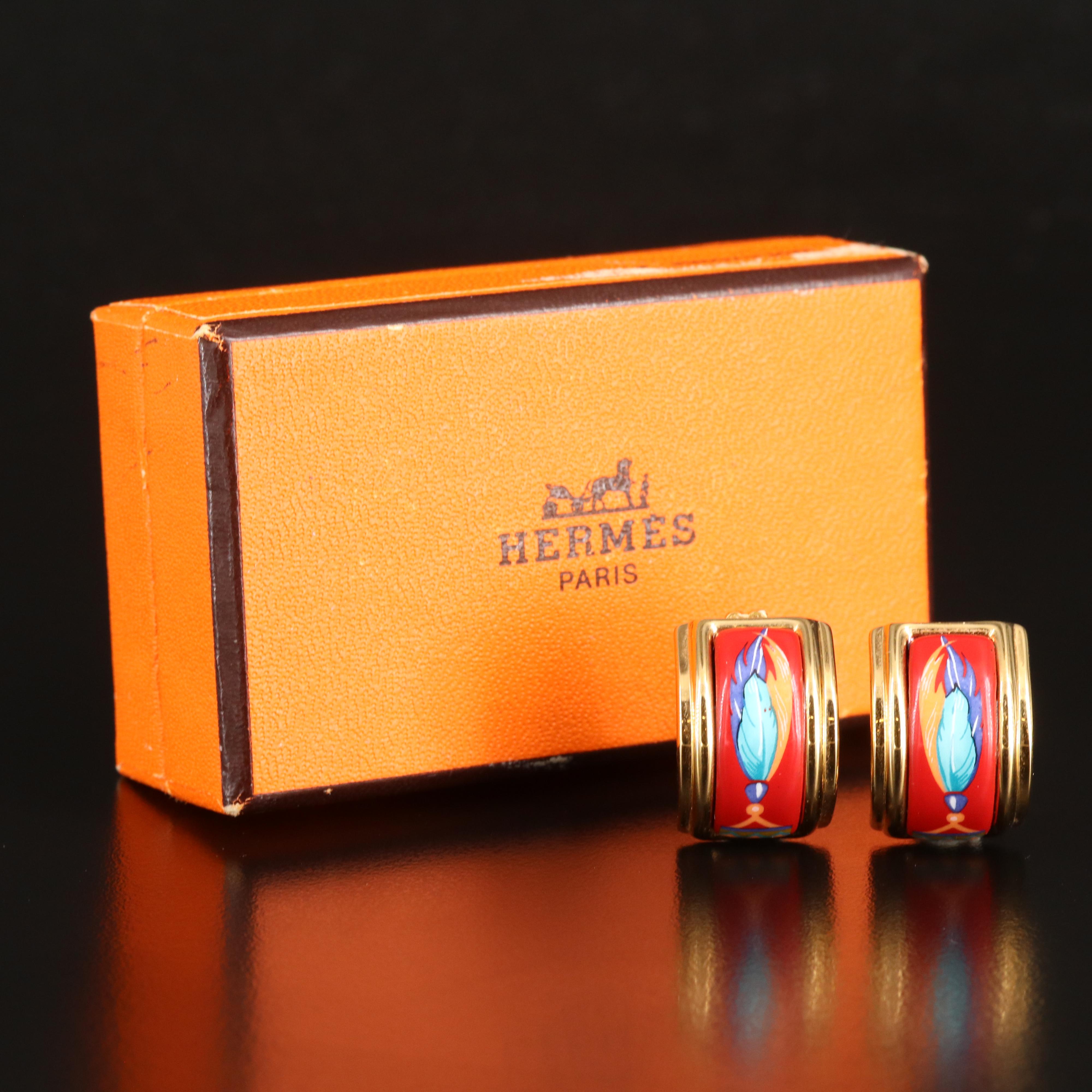 Hermès Enamel J Hoop Earrings