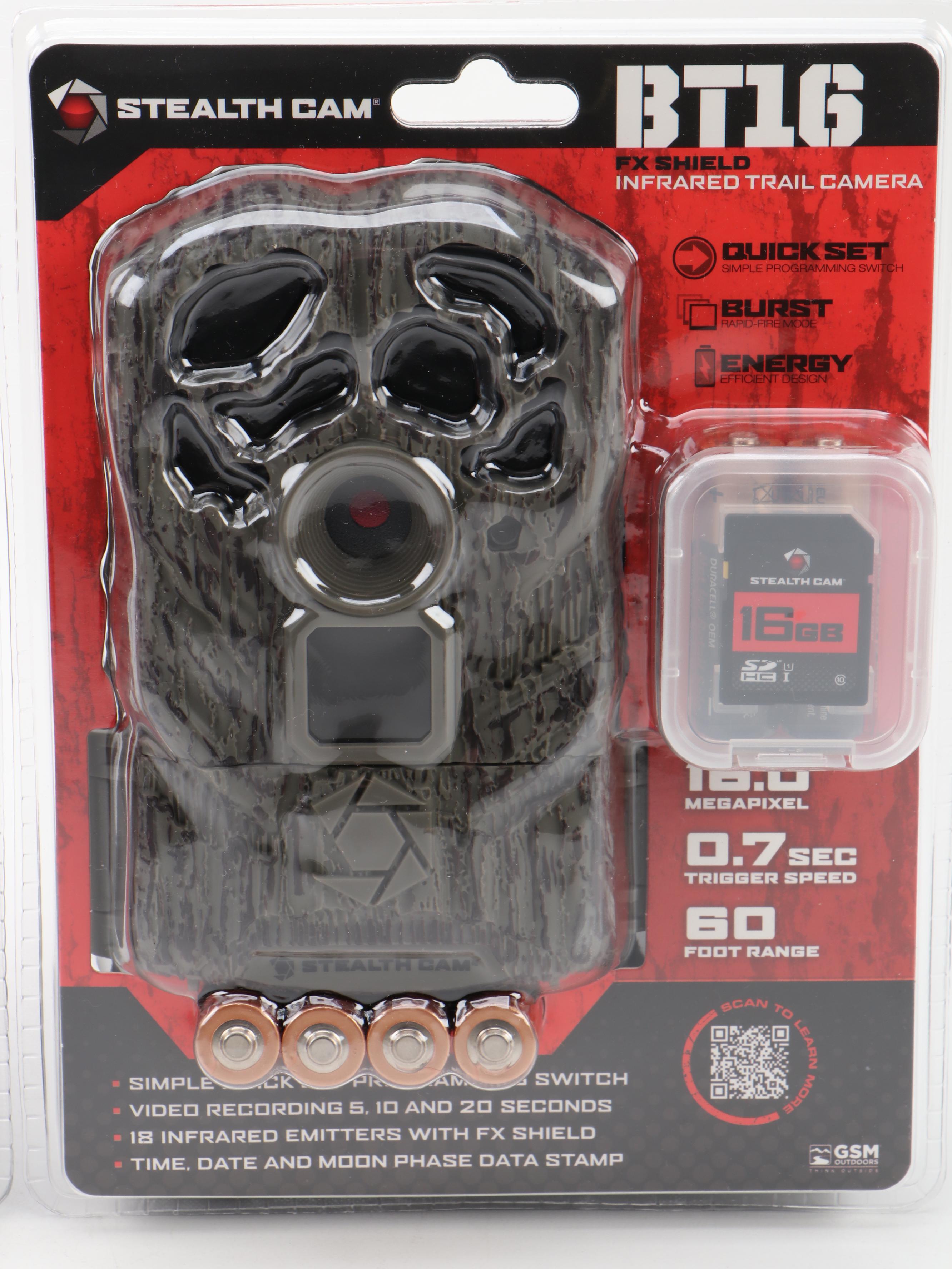 Two Stealth Cam BT16 FX Shield Infrared Trail Cameras With Muddy SD Card Reader