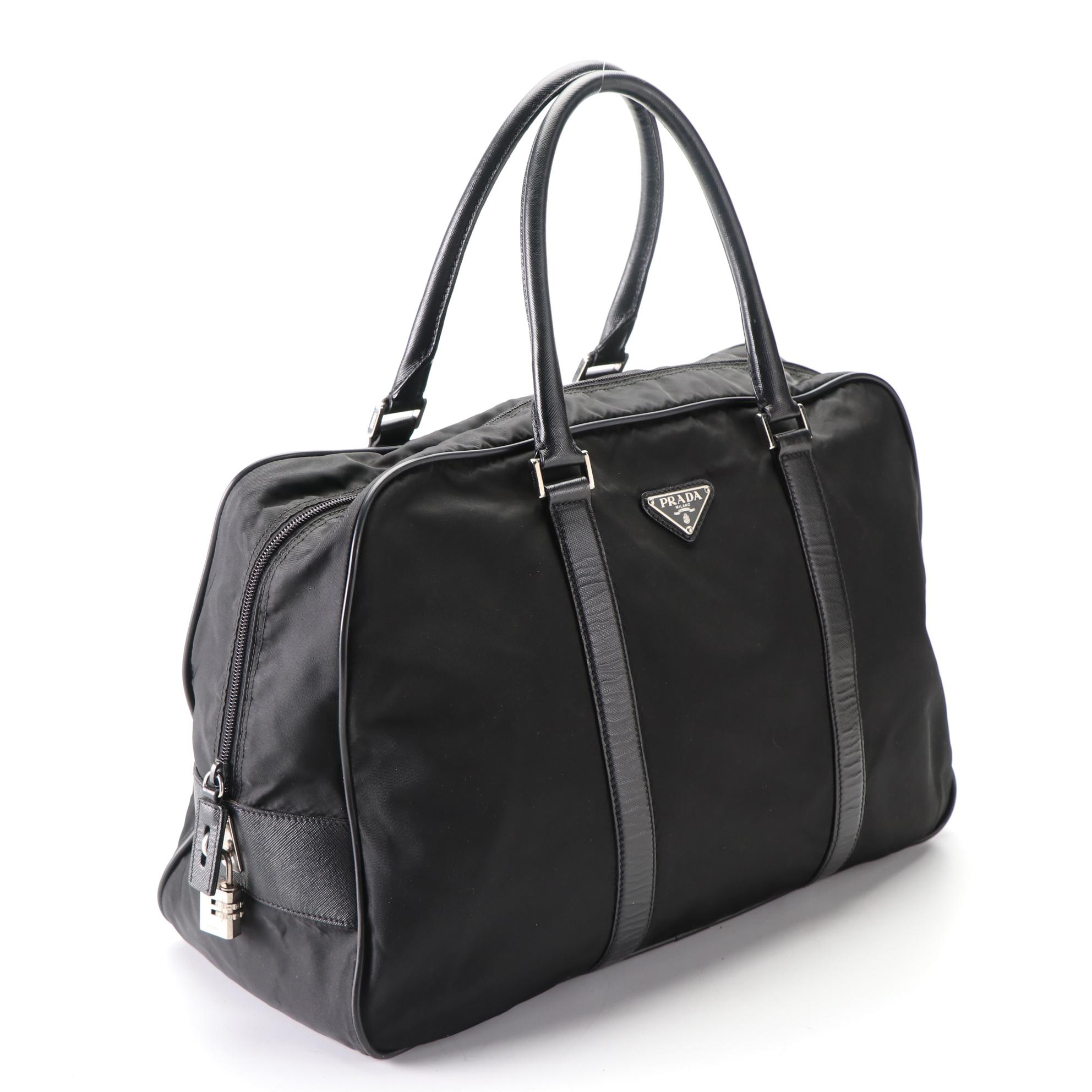 Prada Locking Duffle Bag in Nylon with Saffiano Leather Trim