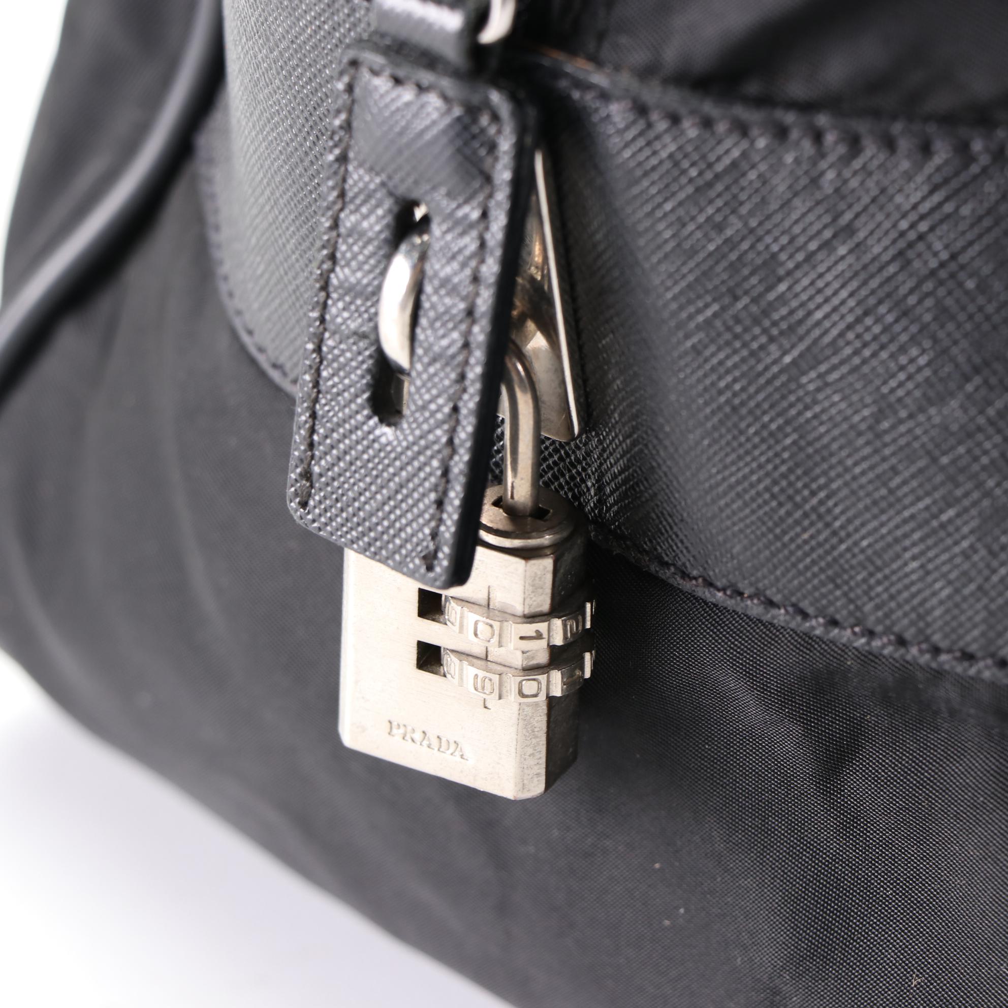 Prada Locking Duffle Bag in Nylon with Saffiano Leather Trim