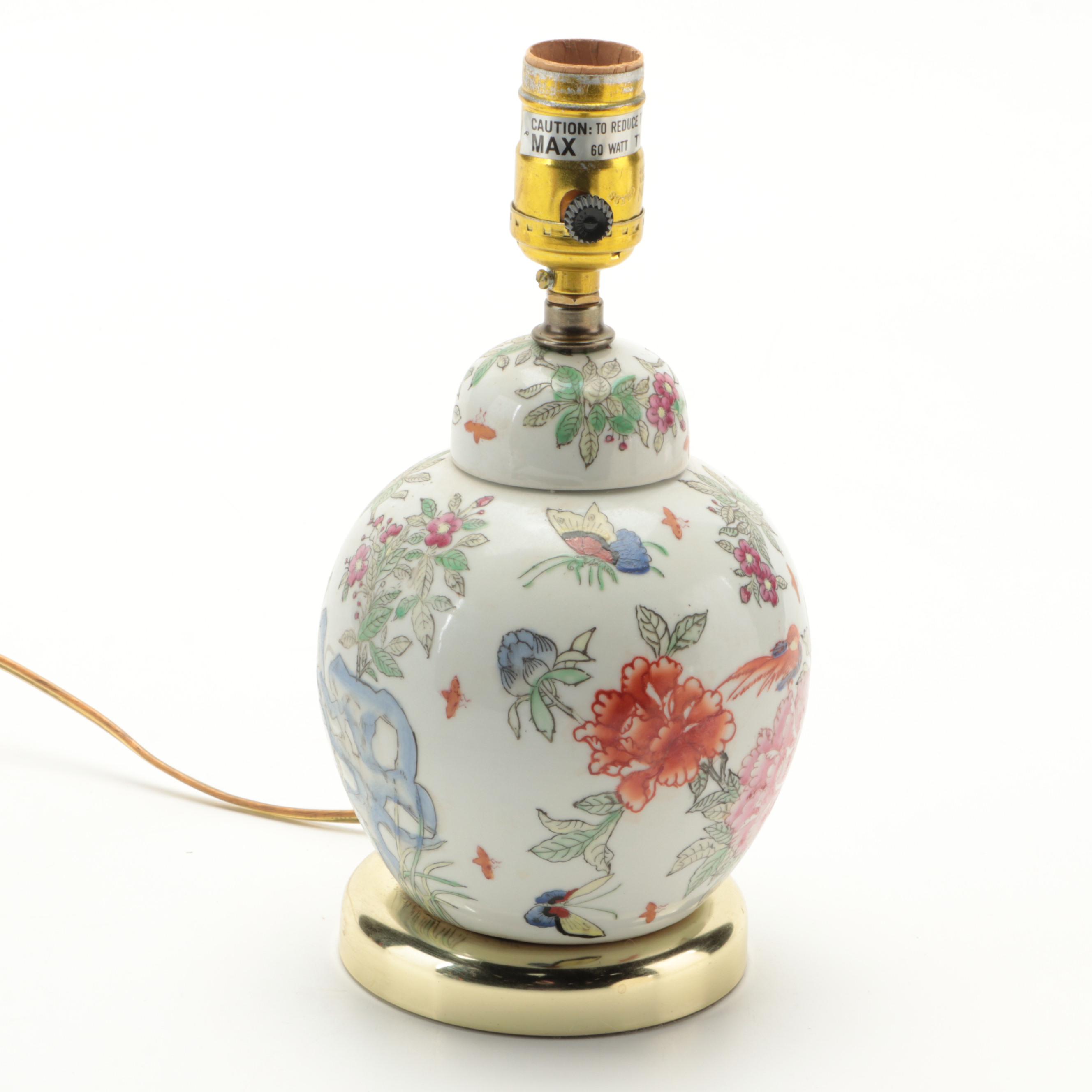 Chinese Famille Rose Porcelain Ginger Jar Table Lamp