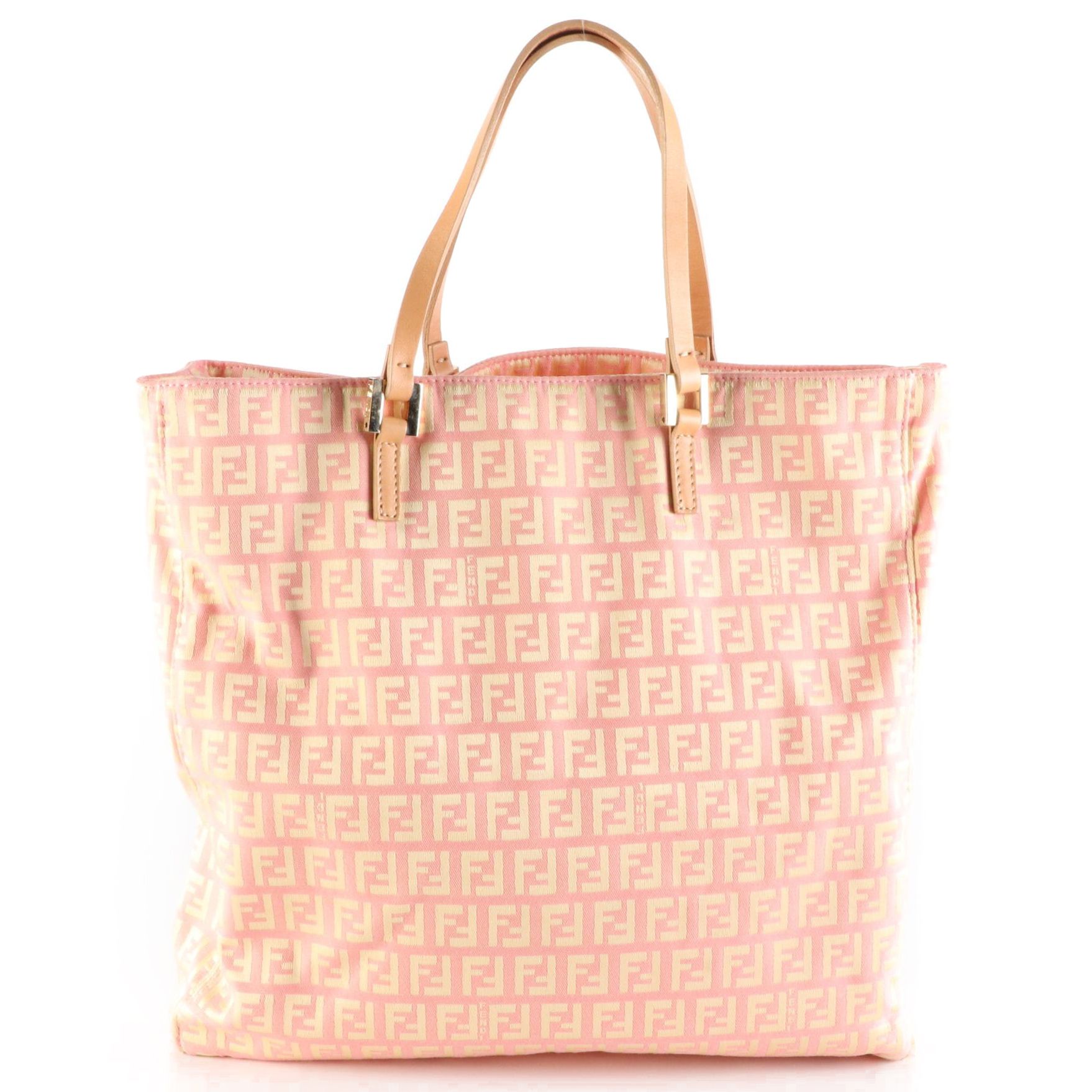 Fendi Pink Zucchino Canvas Tote with Leather Straps